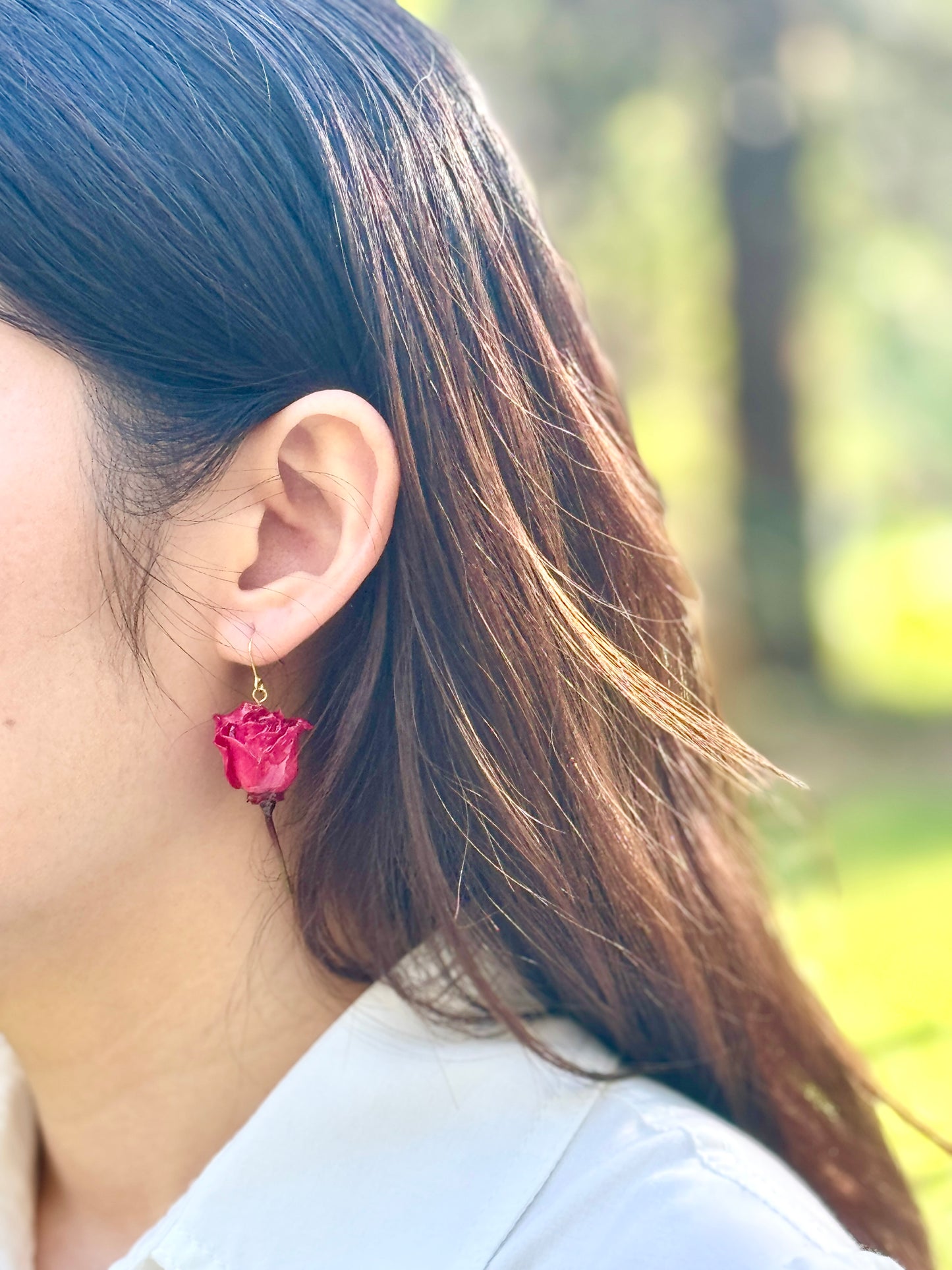 Japanese red rose earring