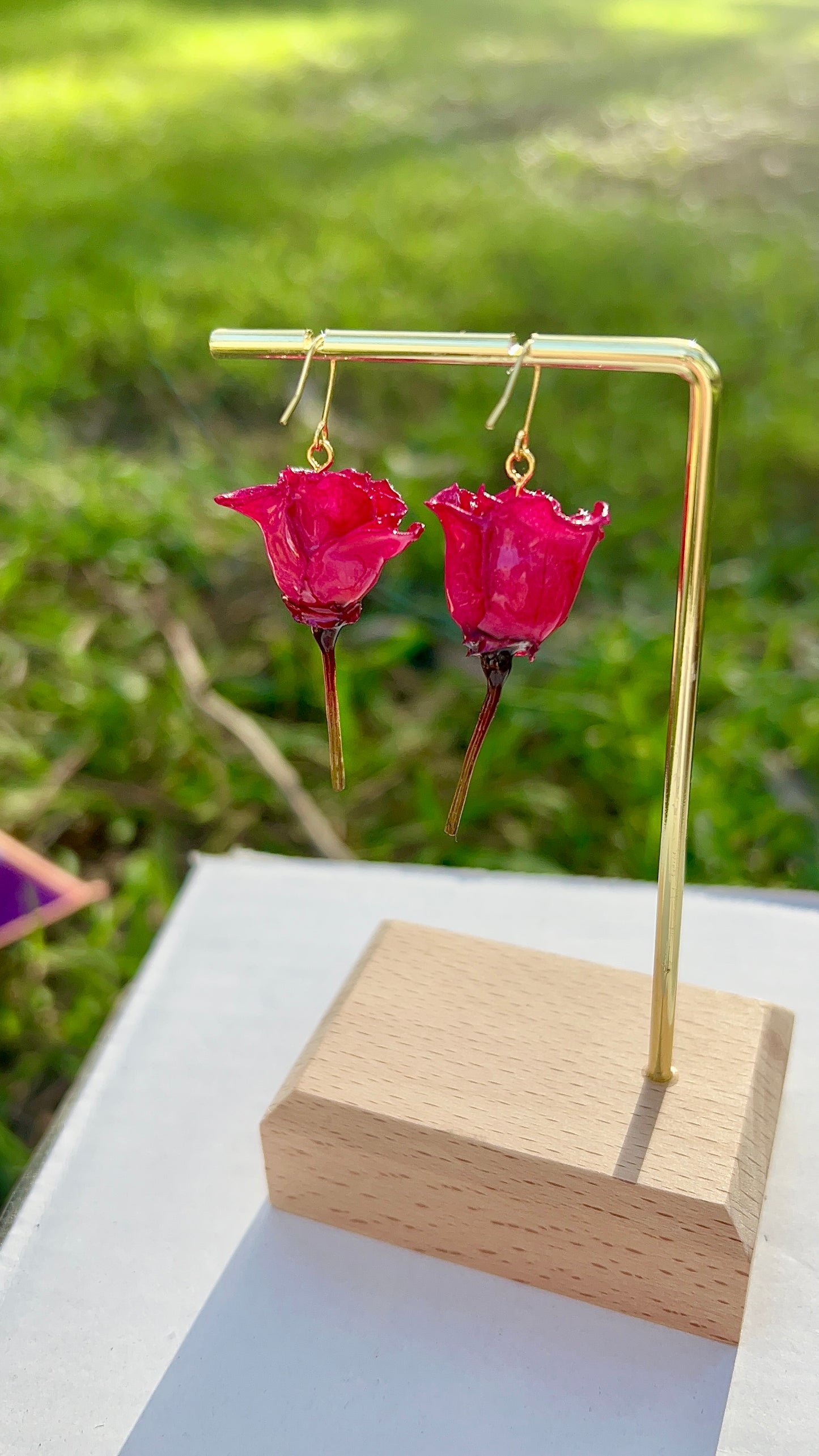 Japanese red rose earring