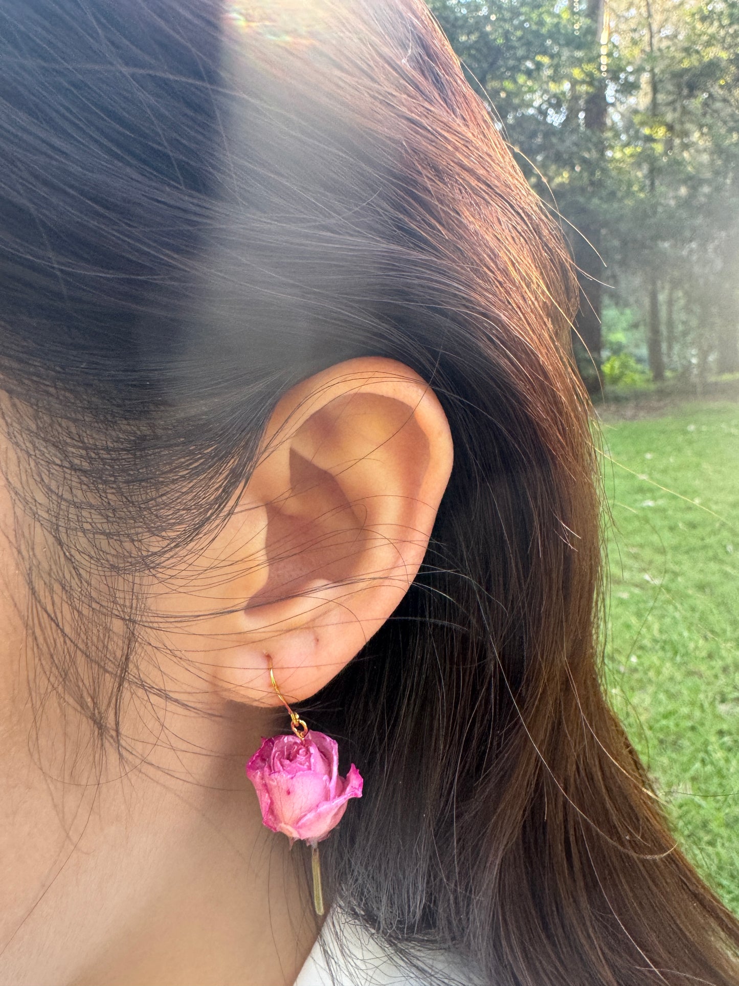 Japanese pink rose earring