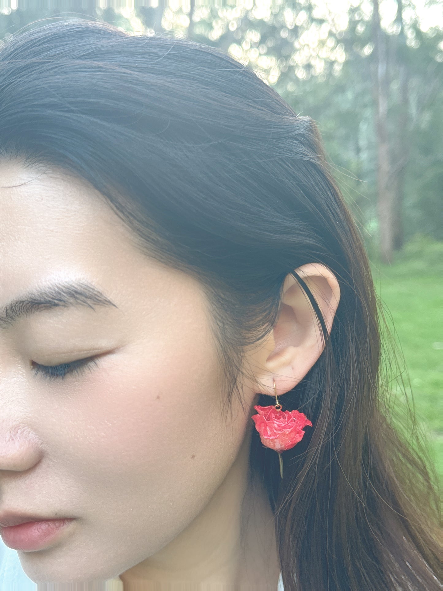 Japanese salmon pink rose earring