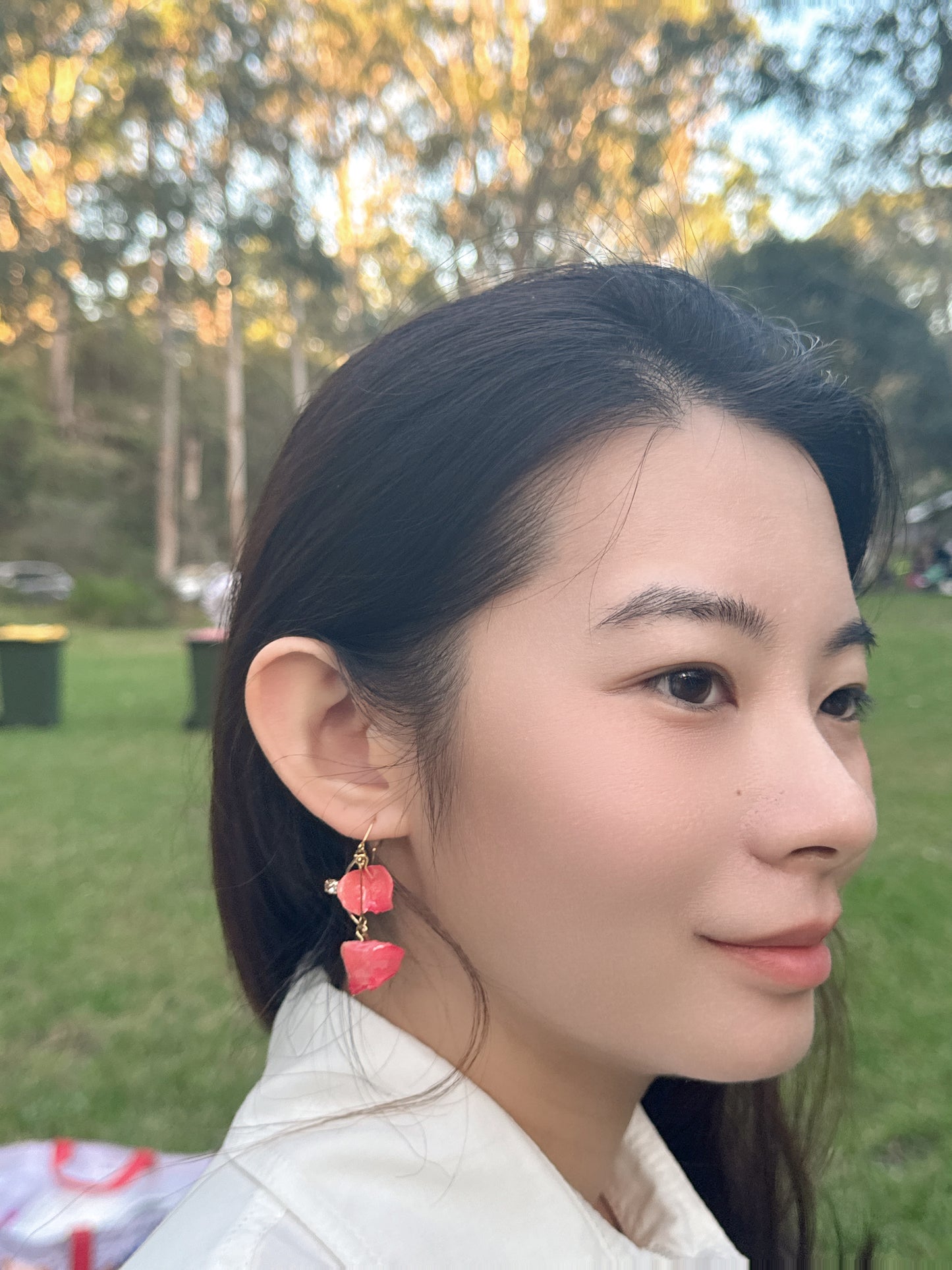 Japanese salmon pink rose earring