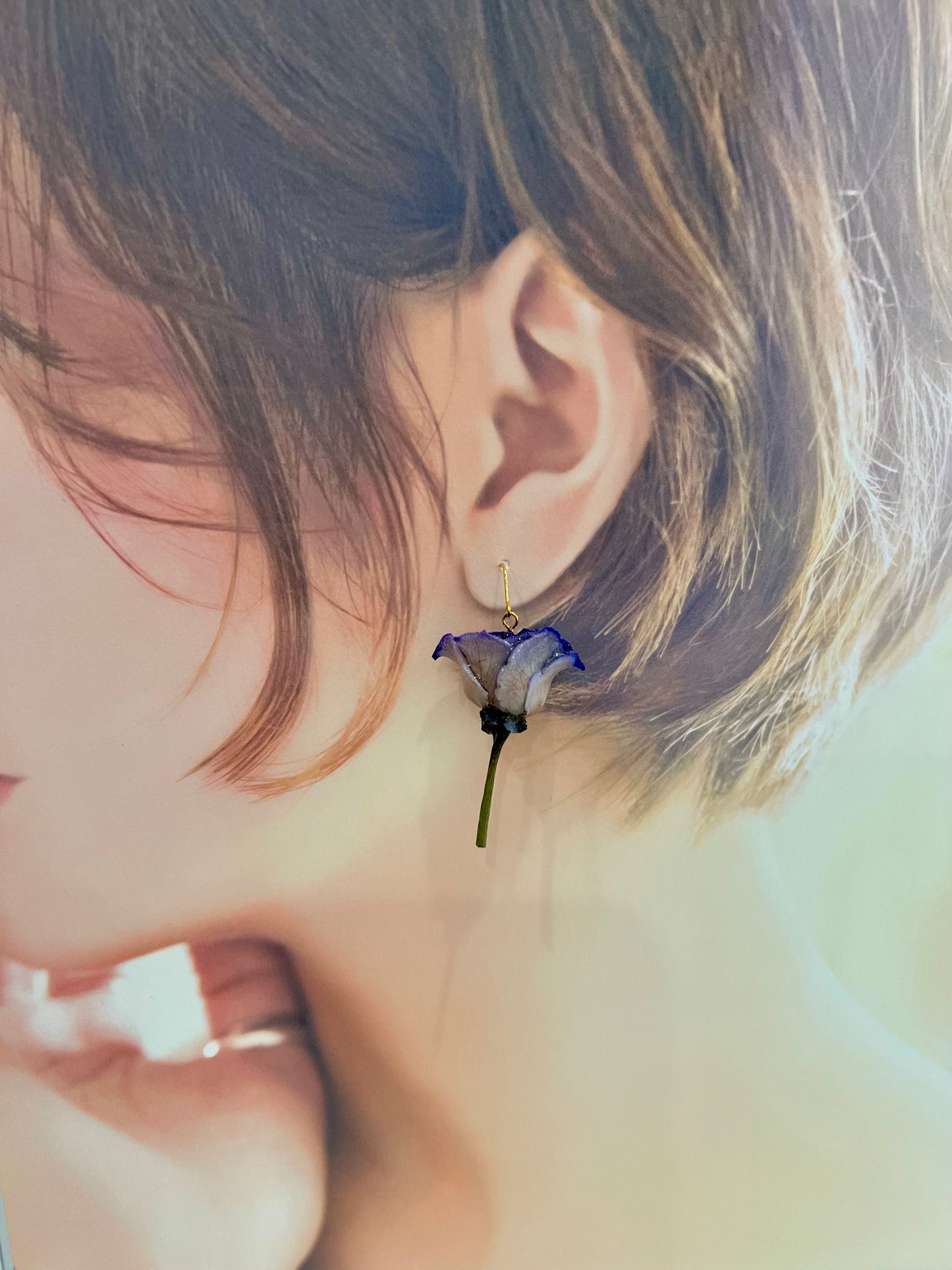 Japanese purple rose earring