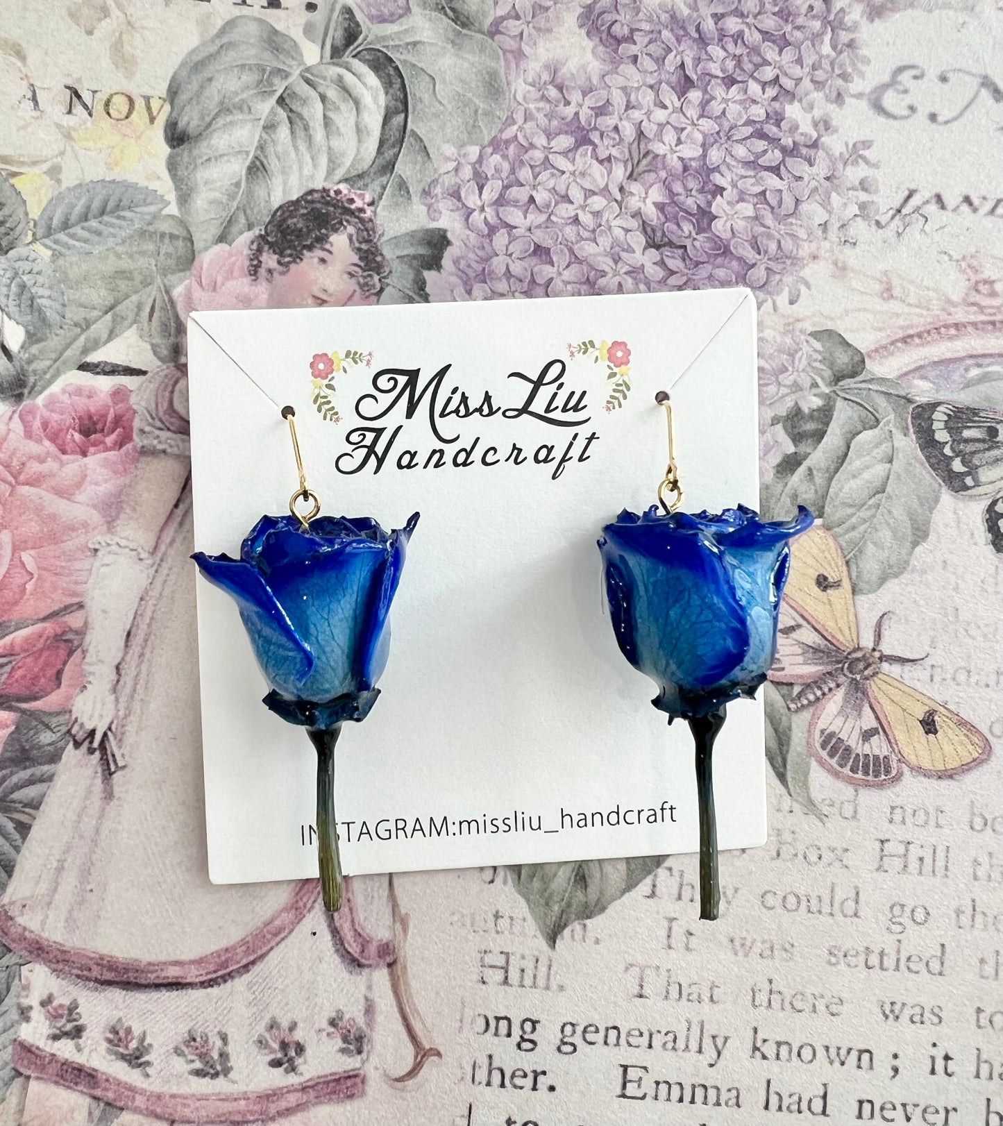 Japanese blue rose earring