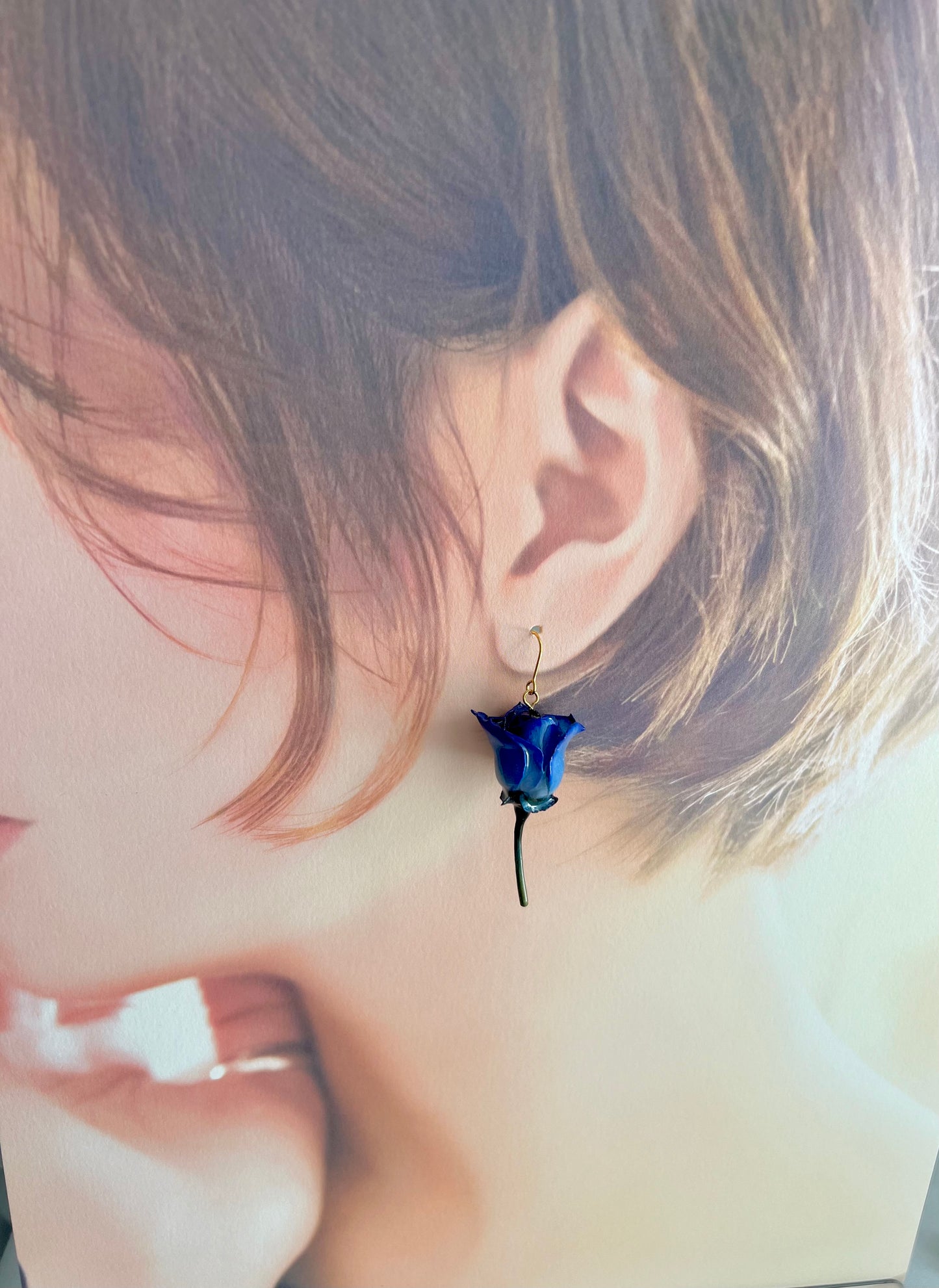 Japanese blue rose earring