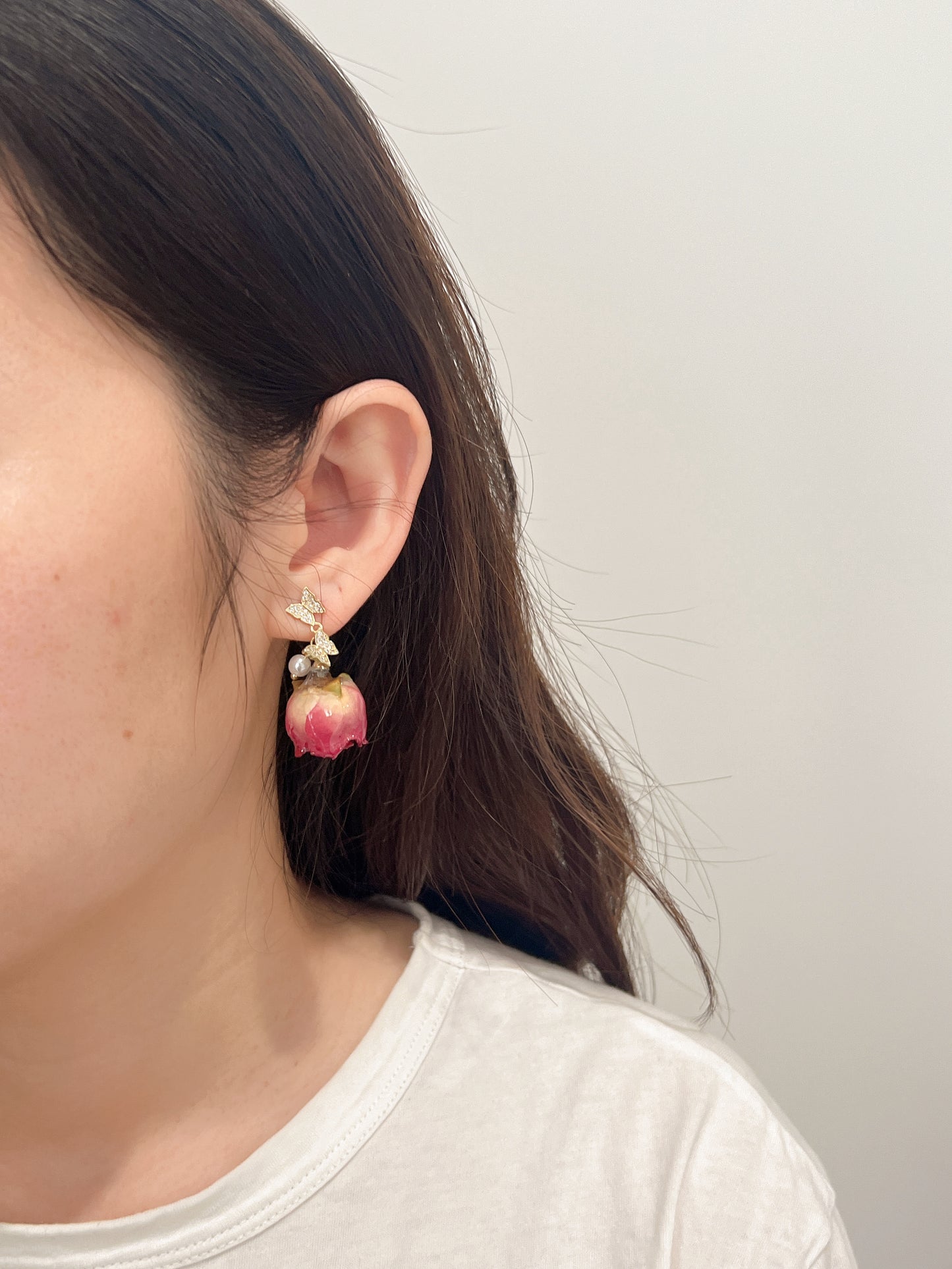 Handmade pink rose butterfly earring
