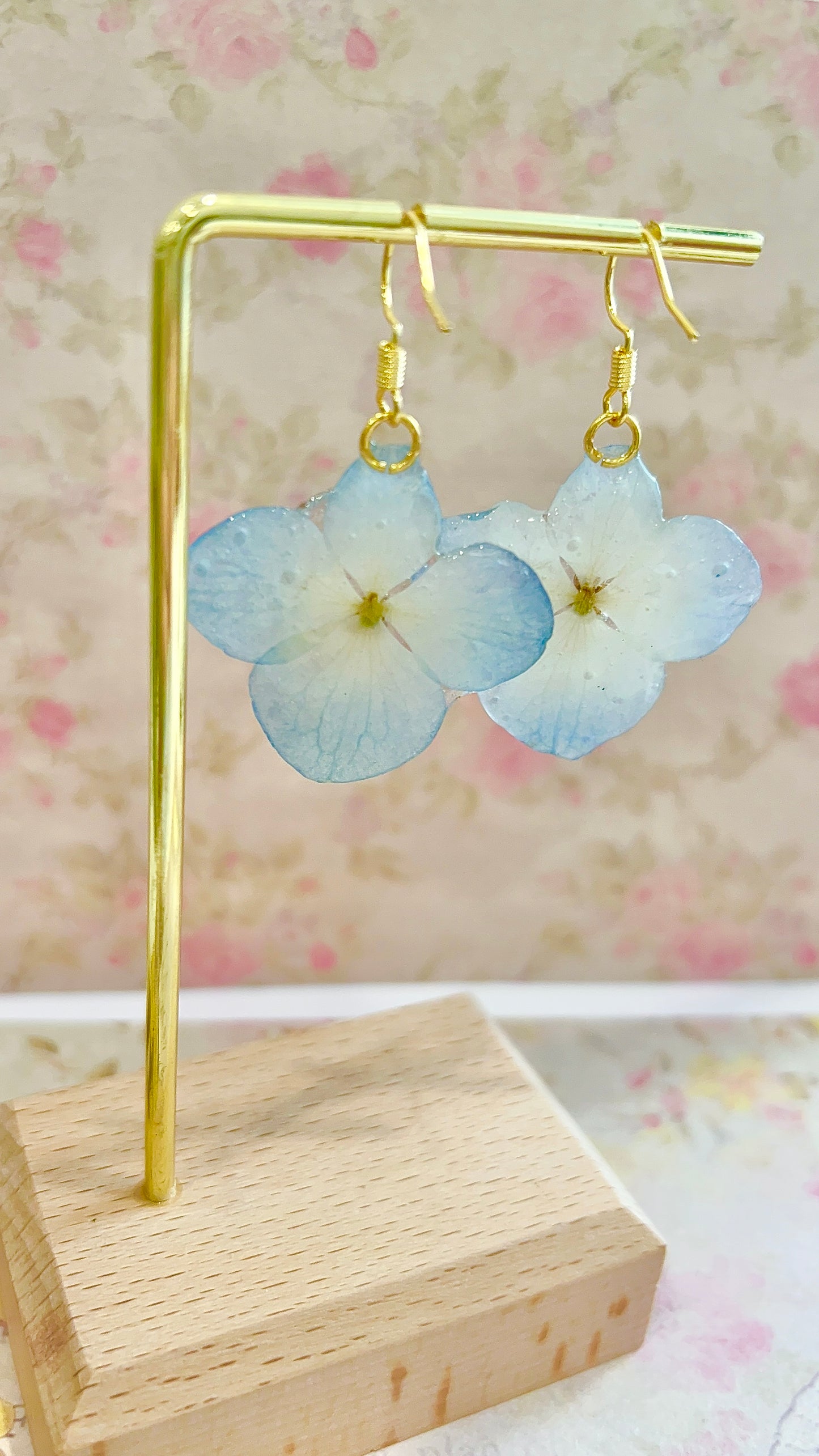 Handmade baby blue hydrangea dangling earring