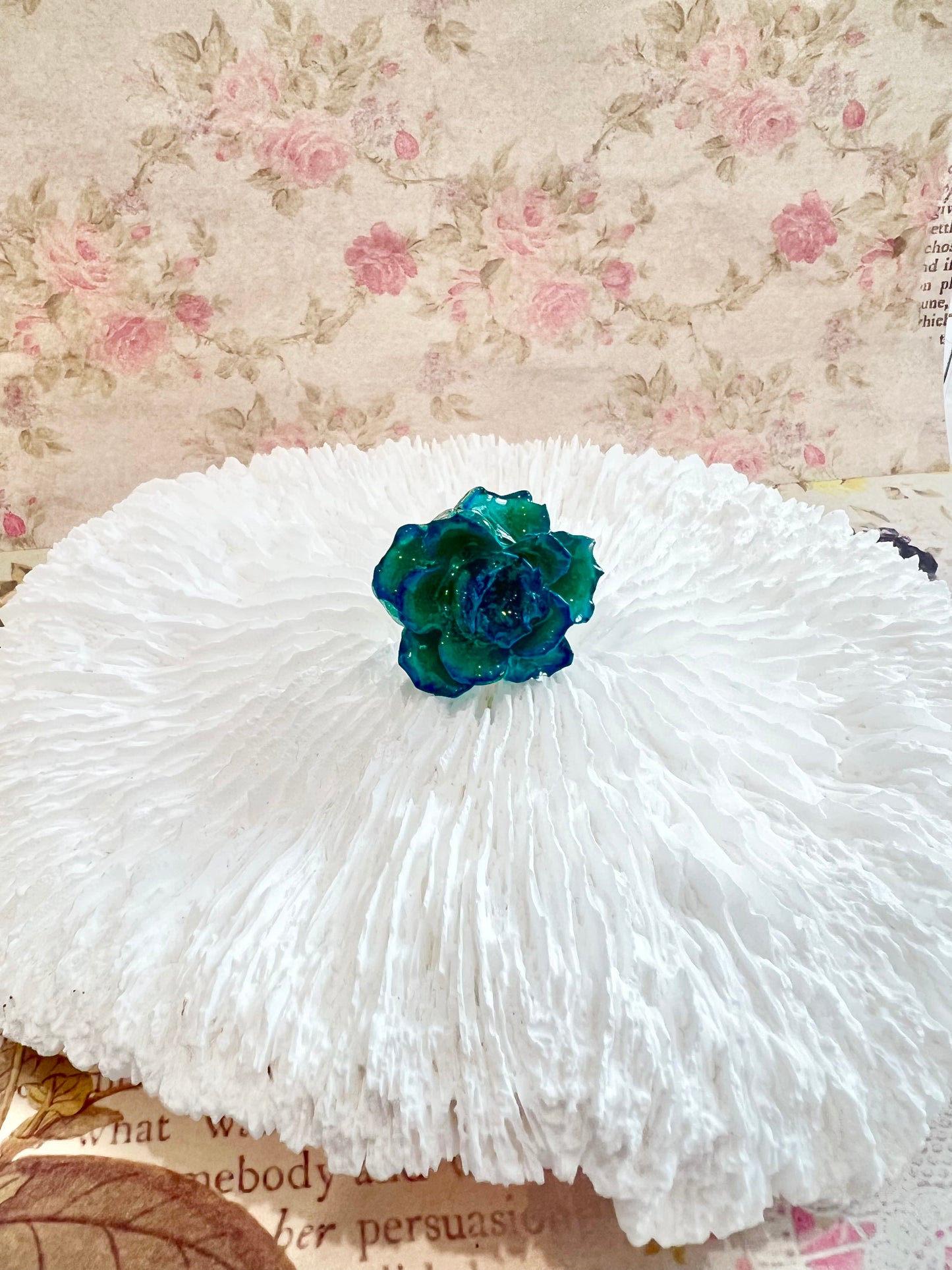 Handmade blue rose ring