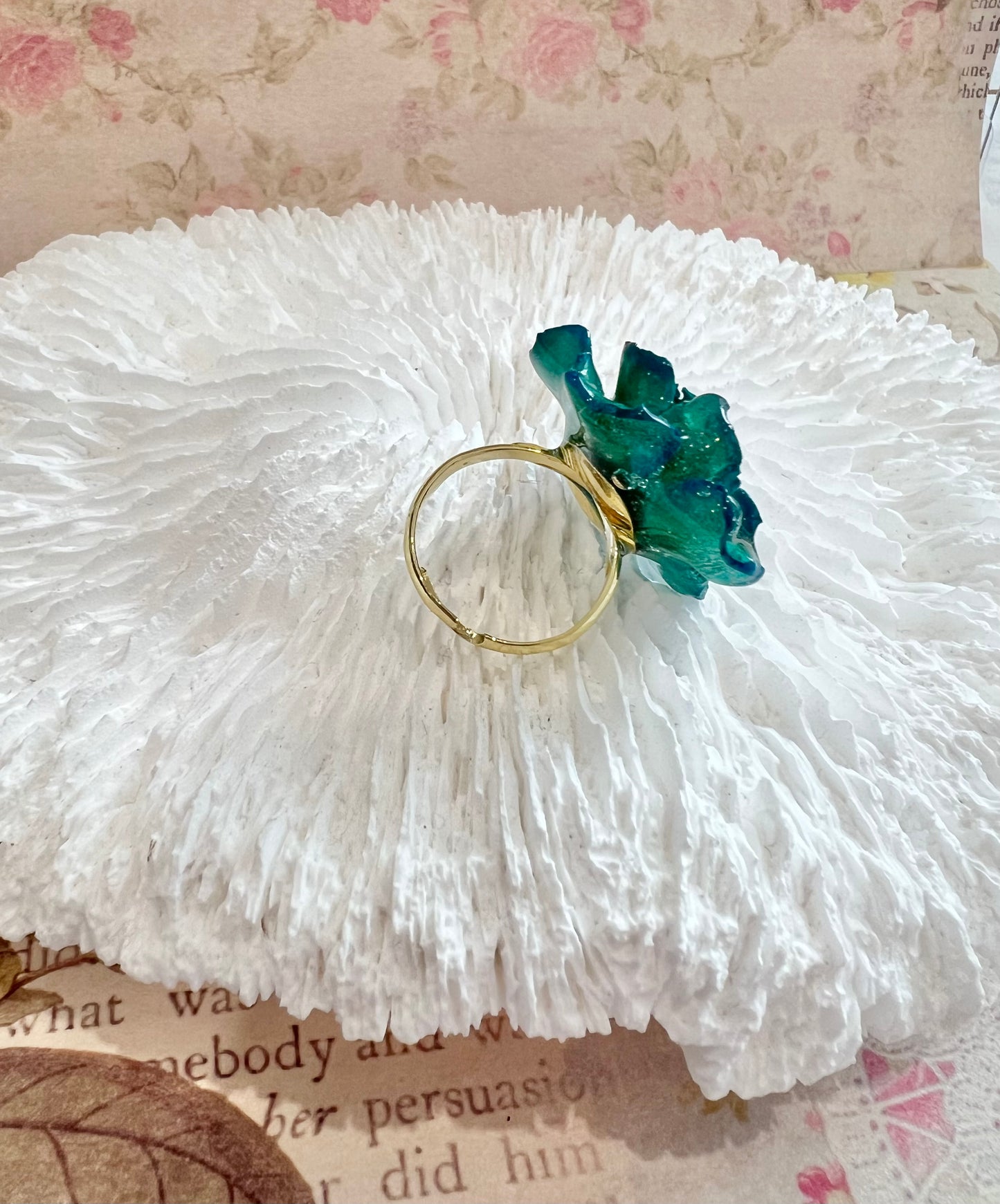 Handmade blue rose ring
