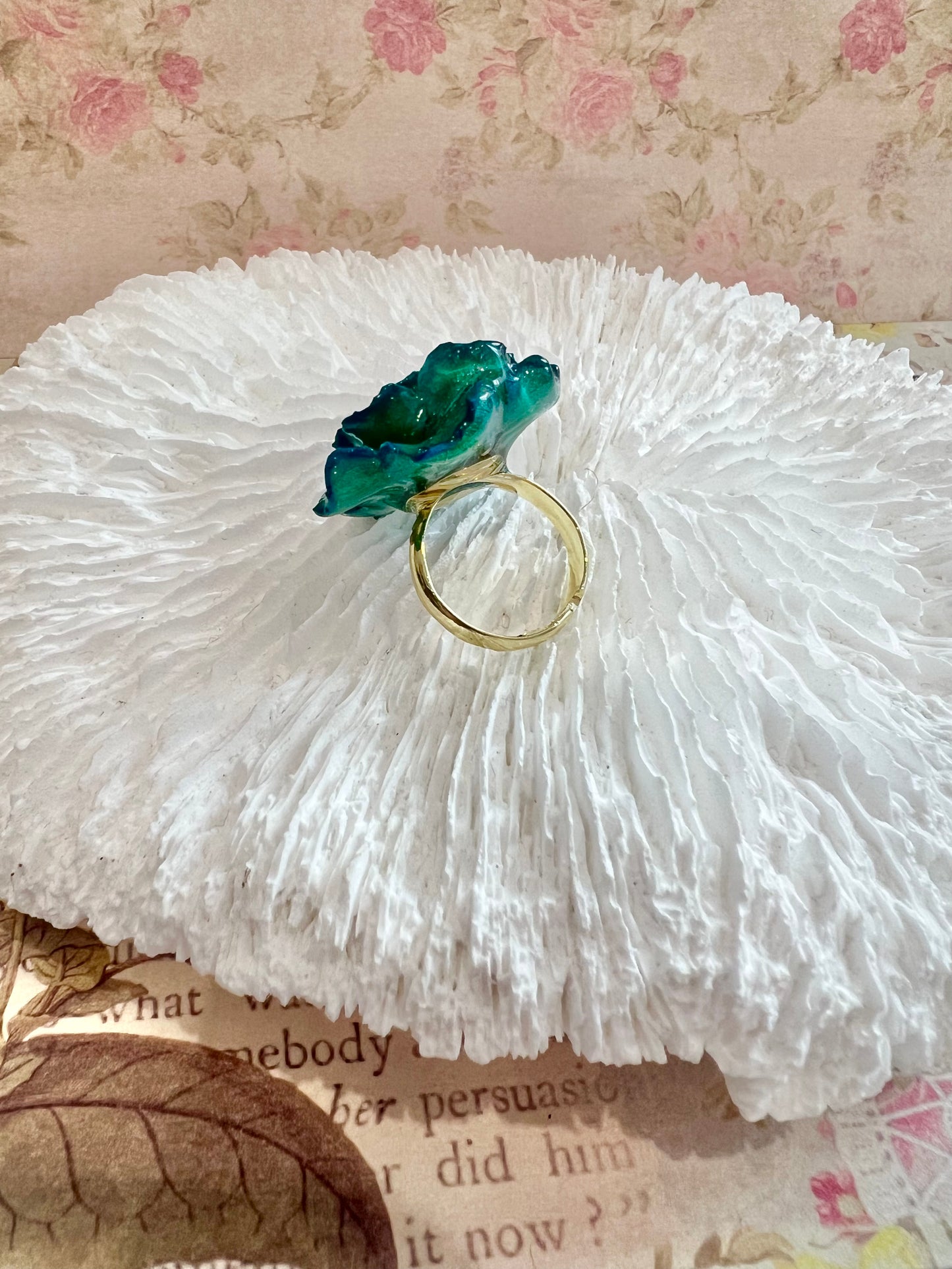 Handmade blue rose ring