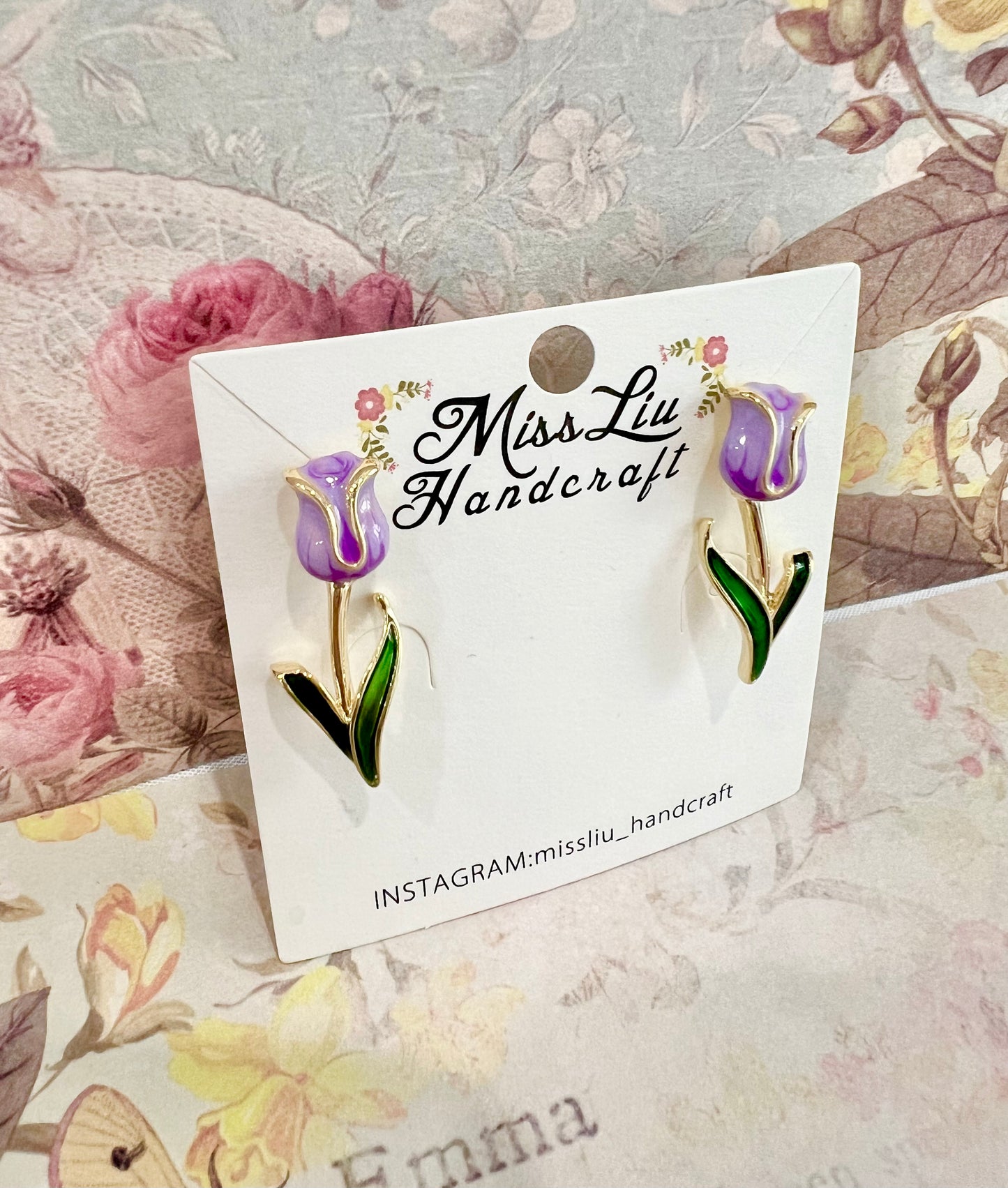 Purple tulip earring