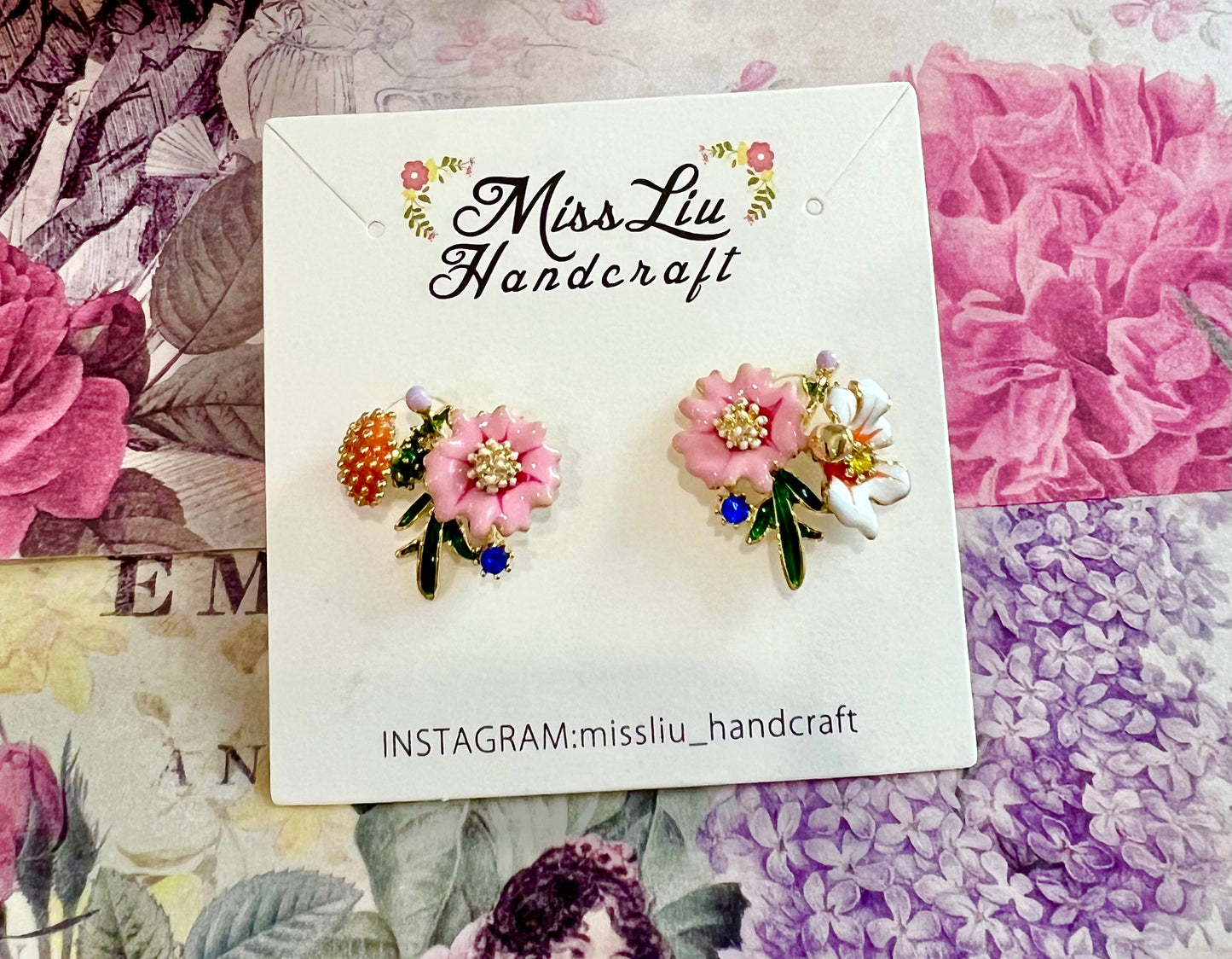 Pink flower combination earring