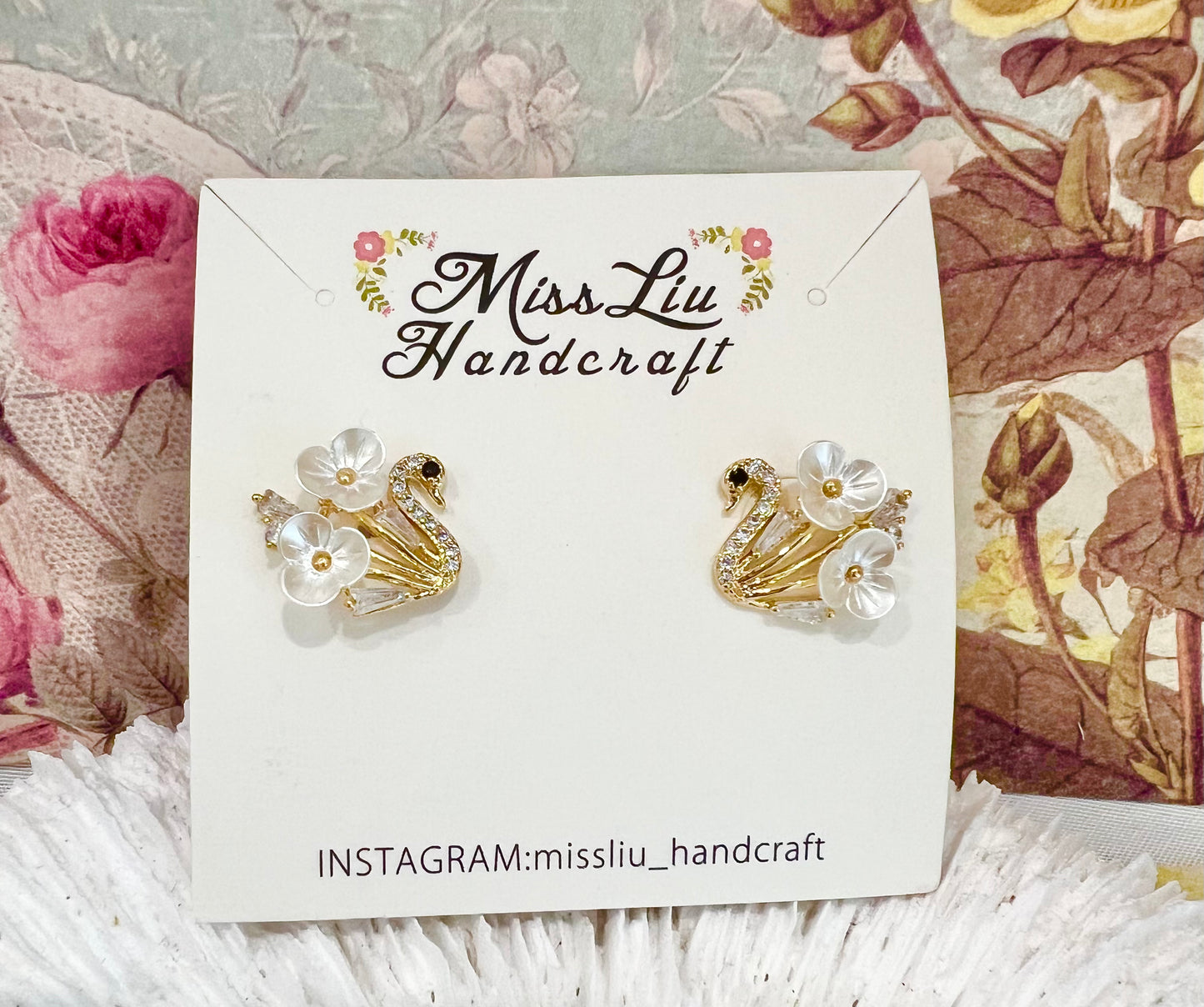 White Flower swan earring