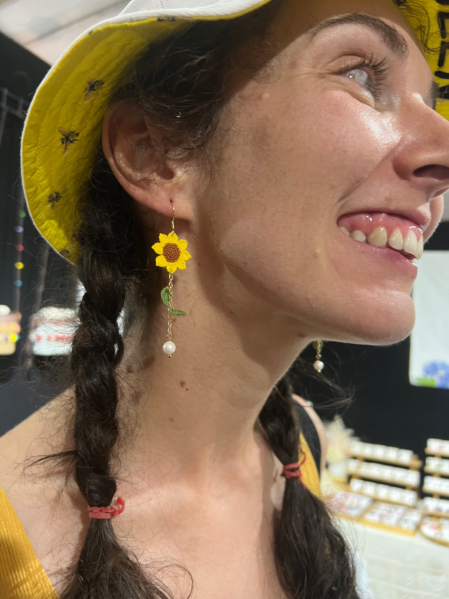Handmade crochet sunflower earring