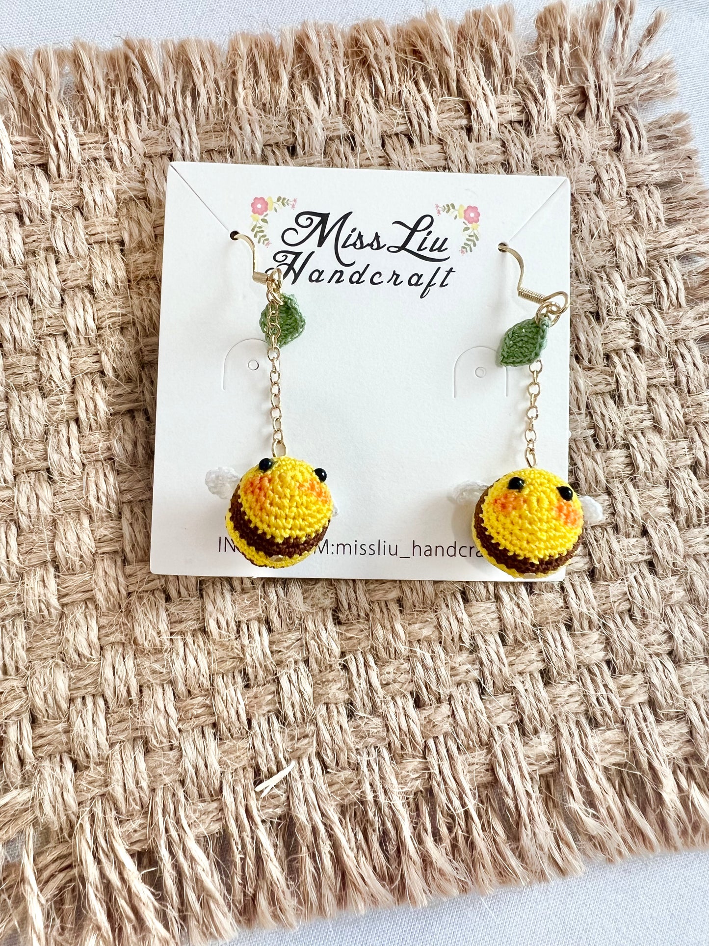 Handmade crochet bee earring