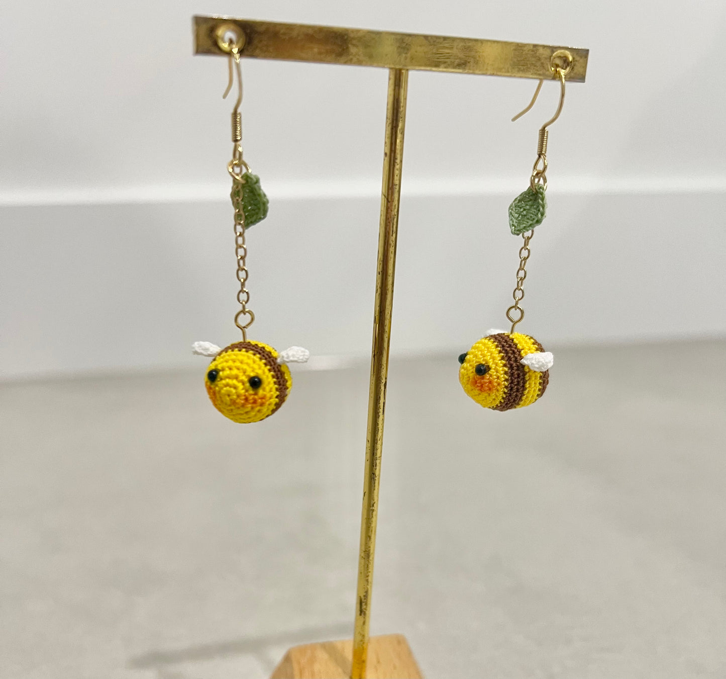 Handmade crochet bee earring