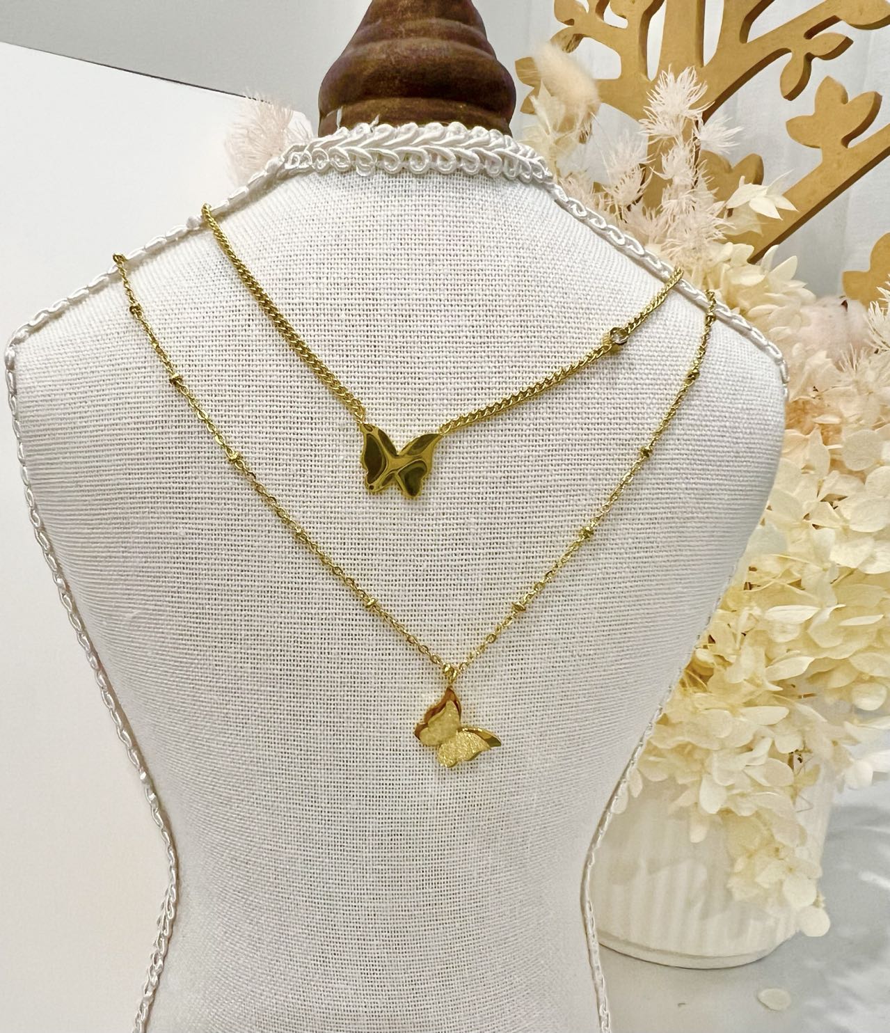 Double Chain Gold butterfly necklace