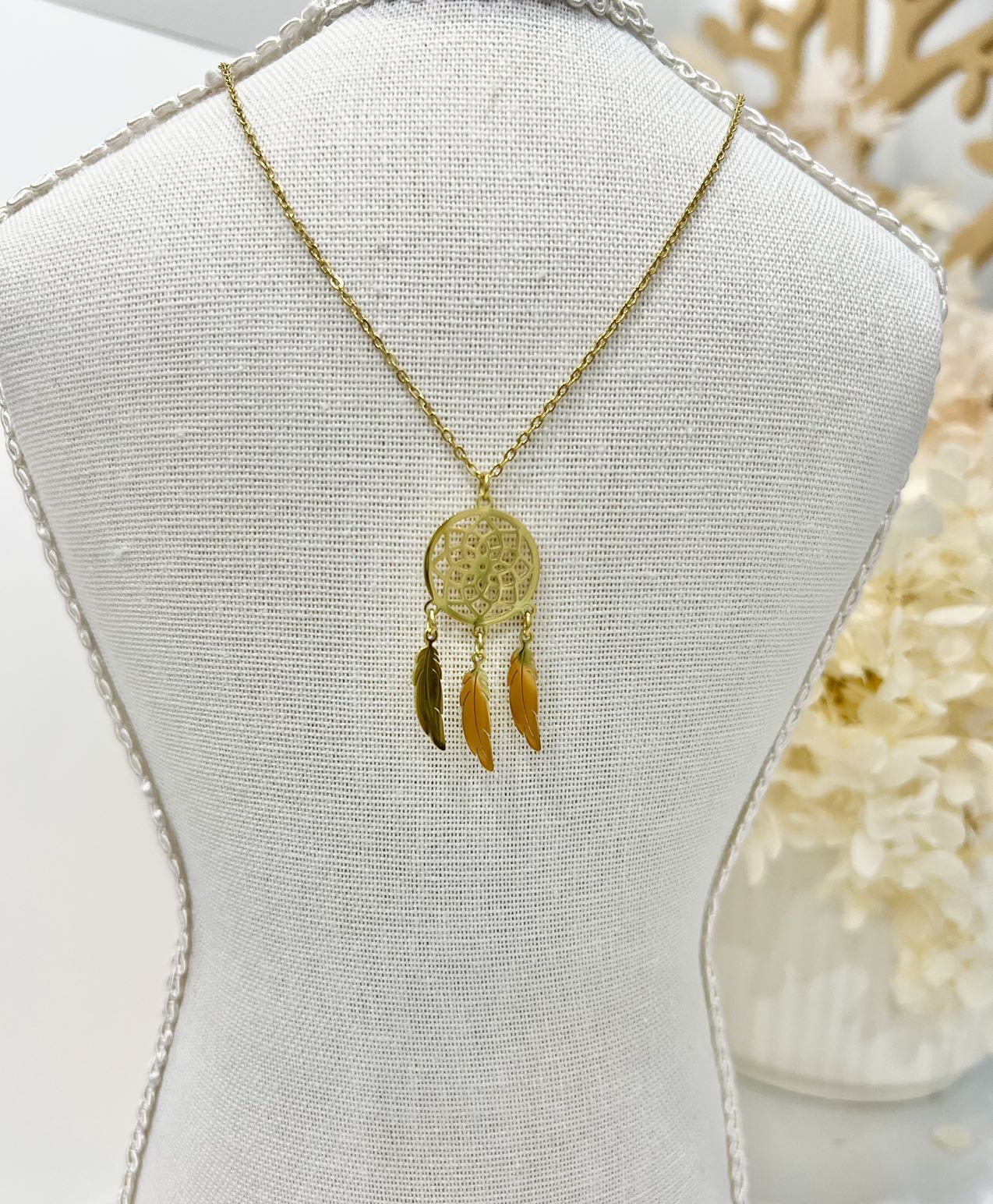 Gold dream catcher necklace