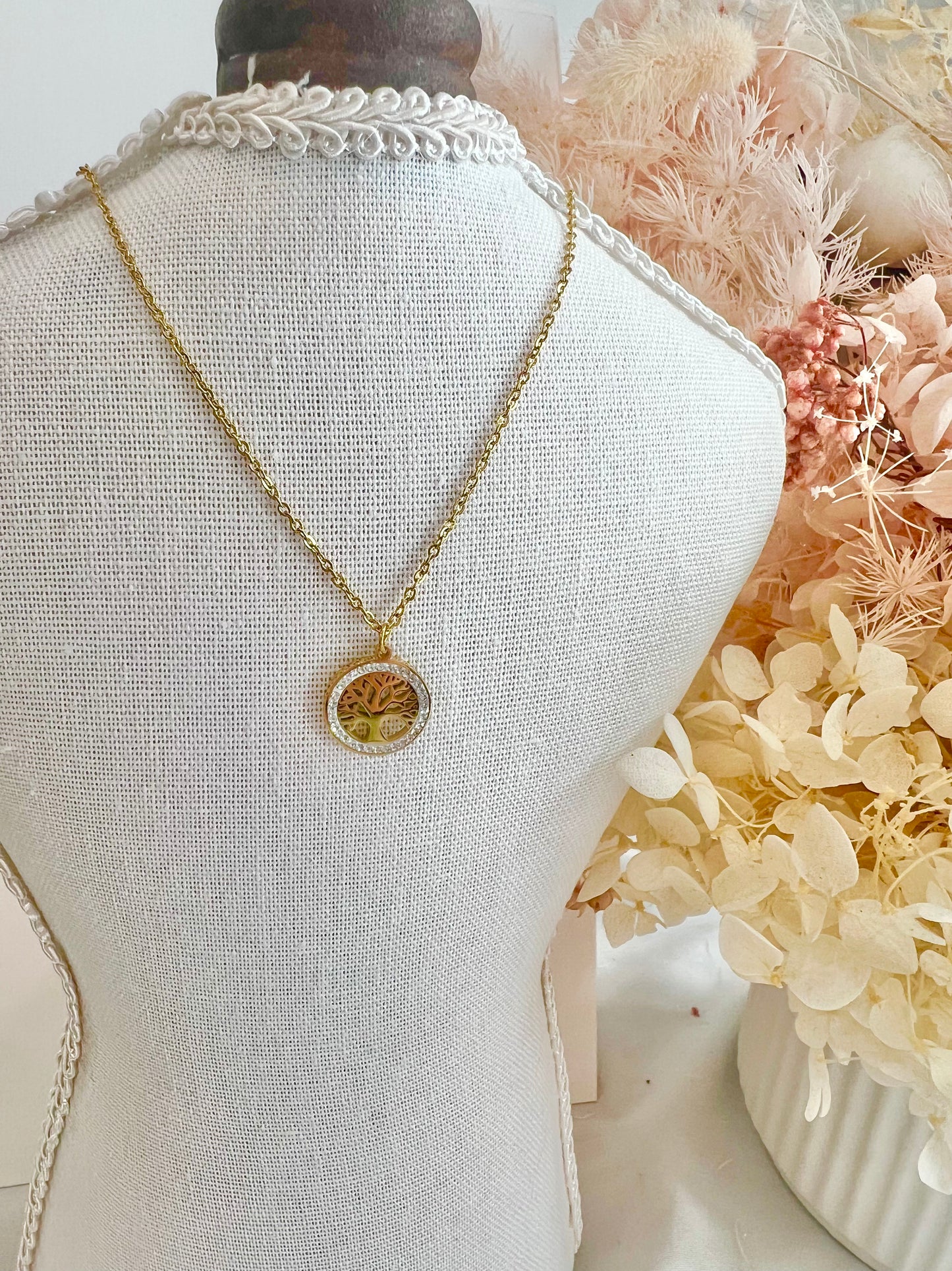 Gold life tree necklace