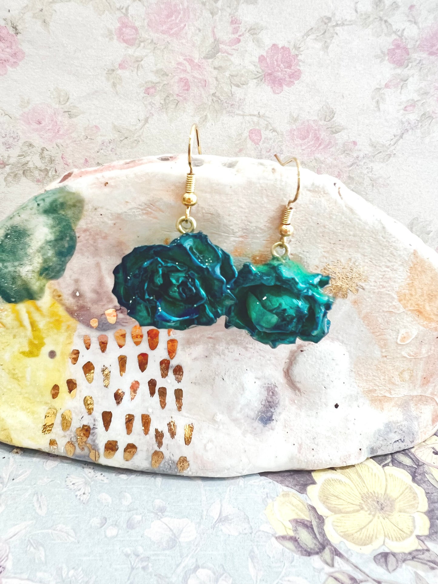 Handmade blue rose earring