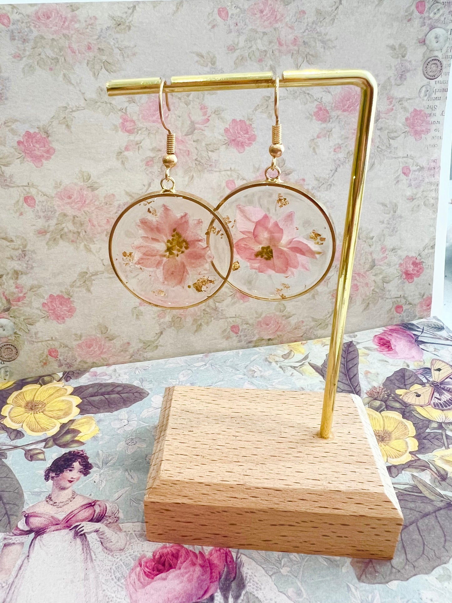 Handmade pink flower earring