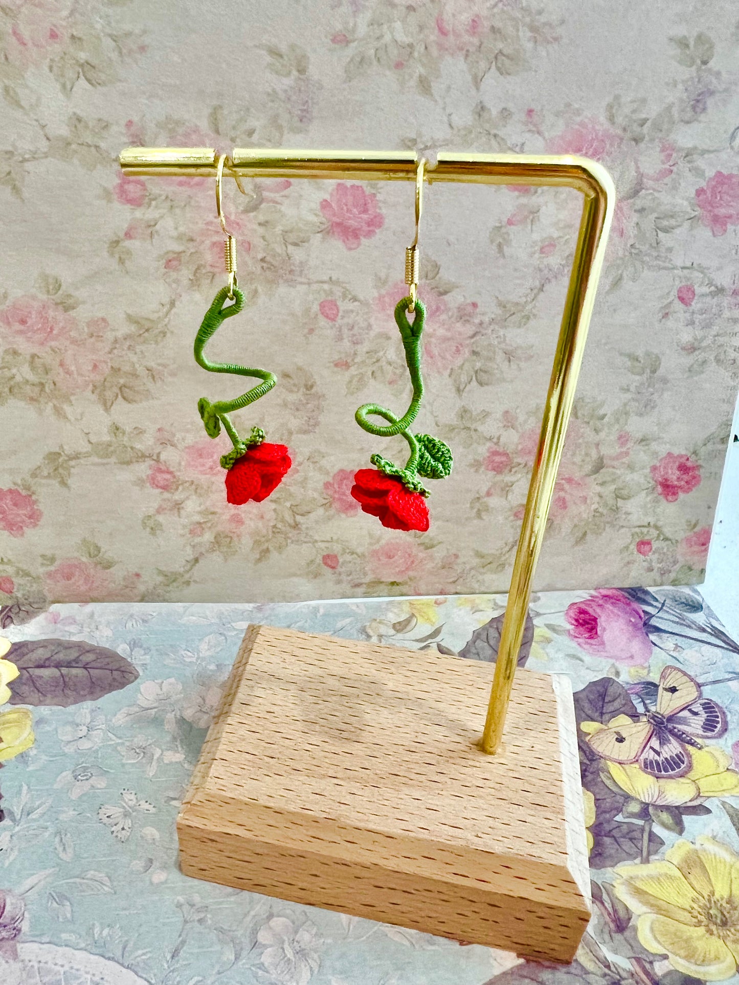 Handmade crochet rose earring