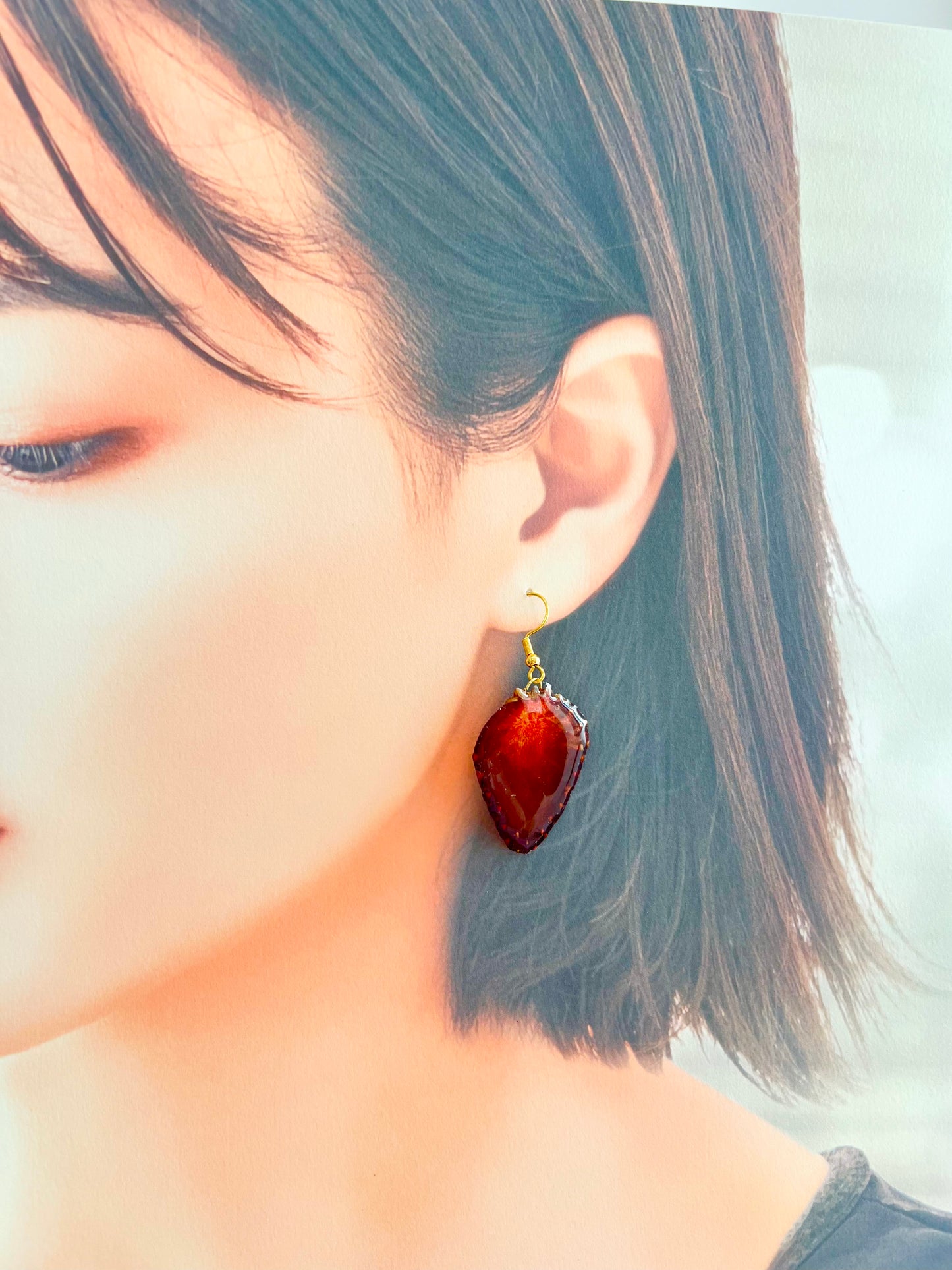 Handmade real strawberry earring