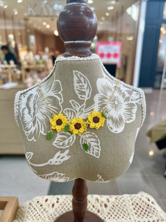 Handmade crochet sunflower necklace