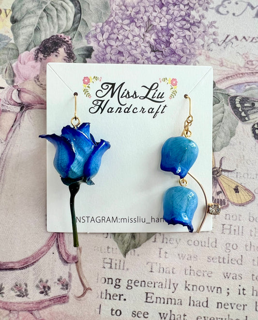 Japanese blue rose earring