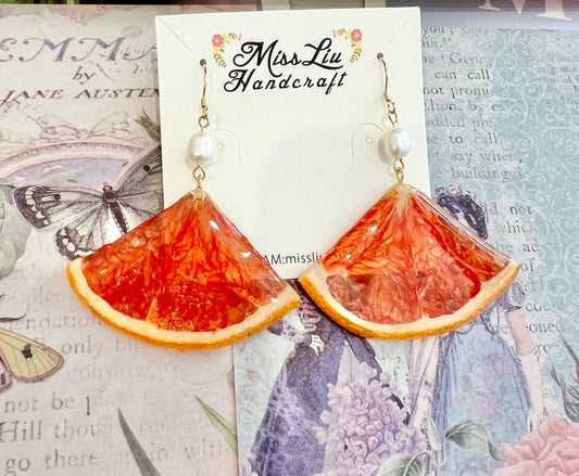 Handmade real grapefruit earring