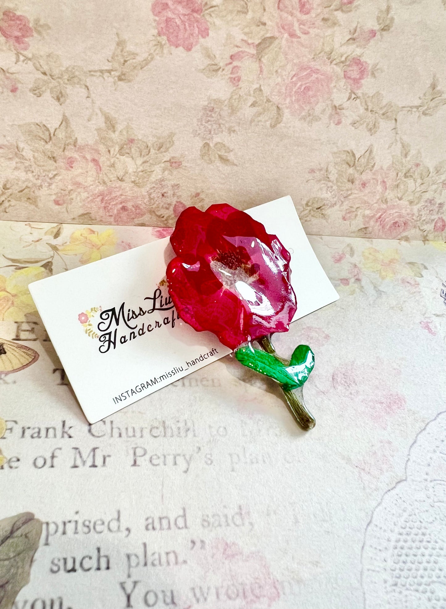 Handmade poppy flower brooch