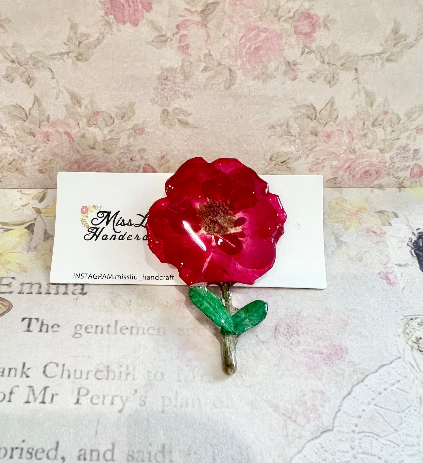 Handmade poppy flower brooch