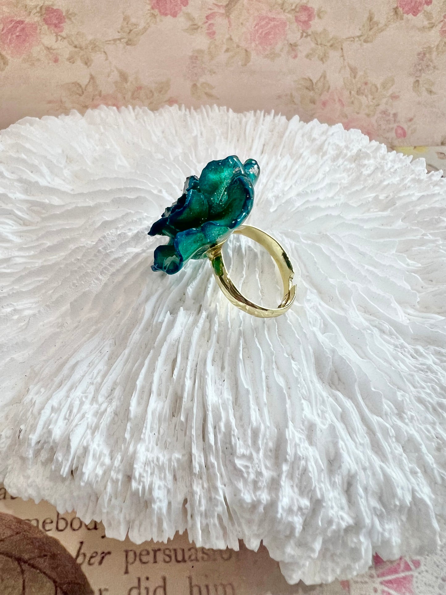 Handmade blue rose ring