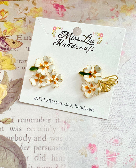 Orange Flower & butterfly earring