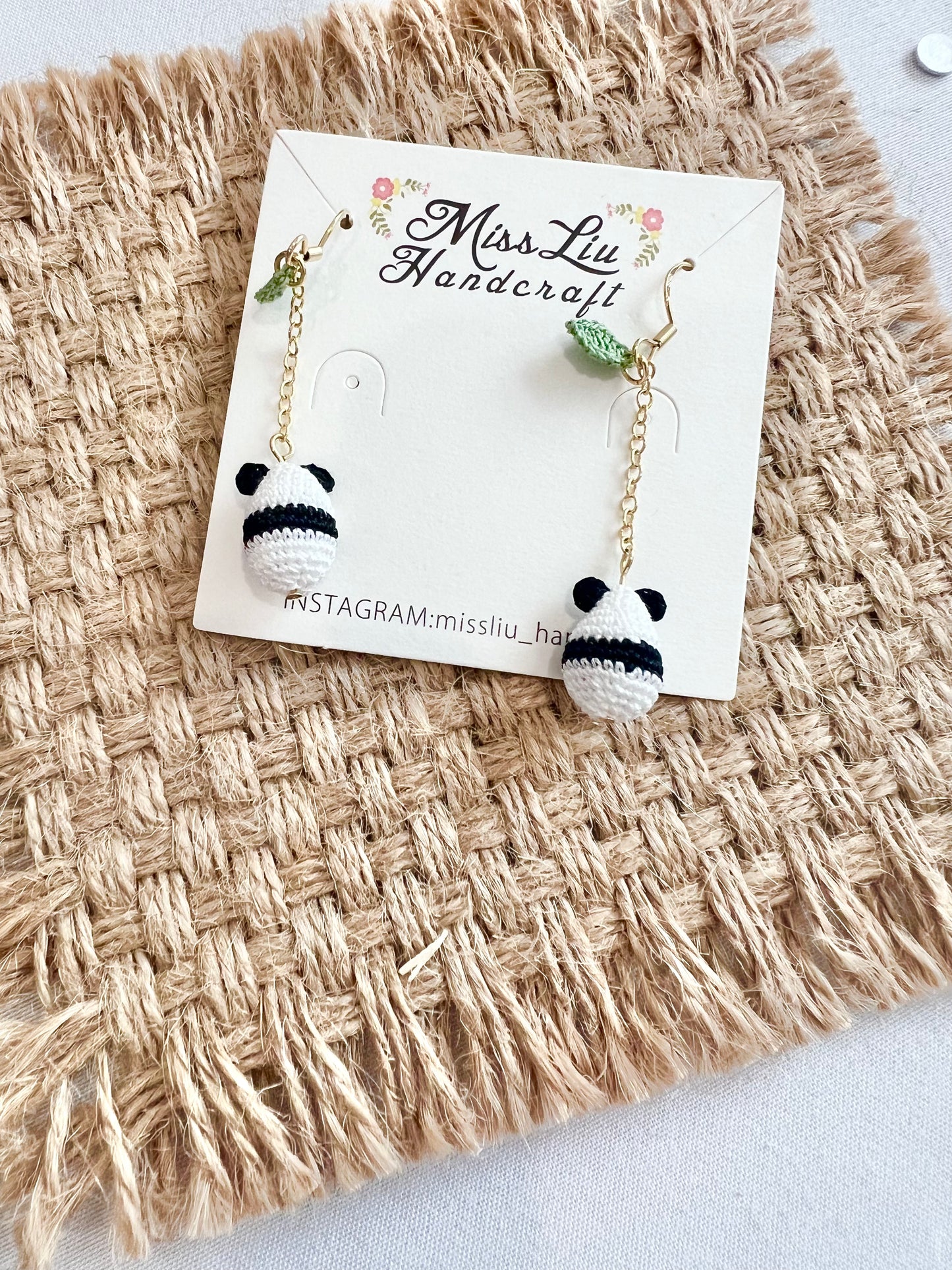 Handmade crochet panda earring