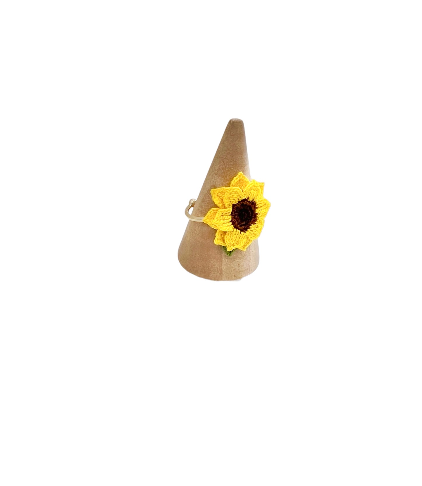 Handmade crochet sunflower ring