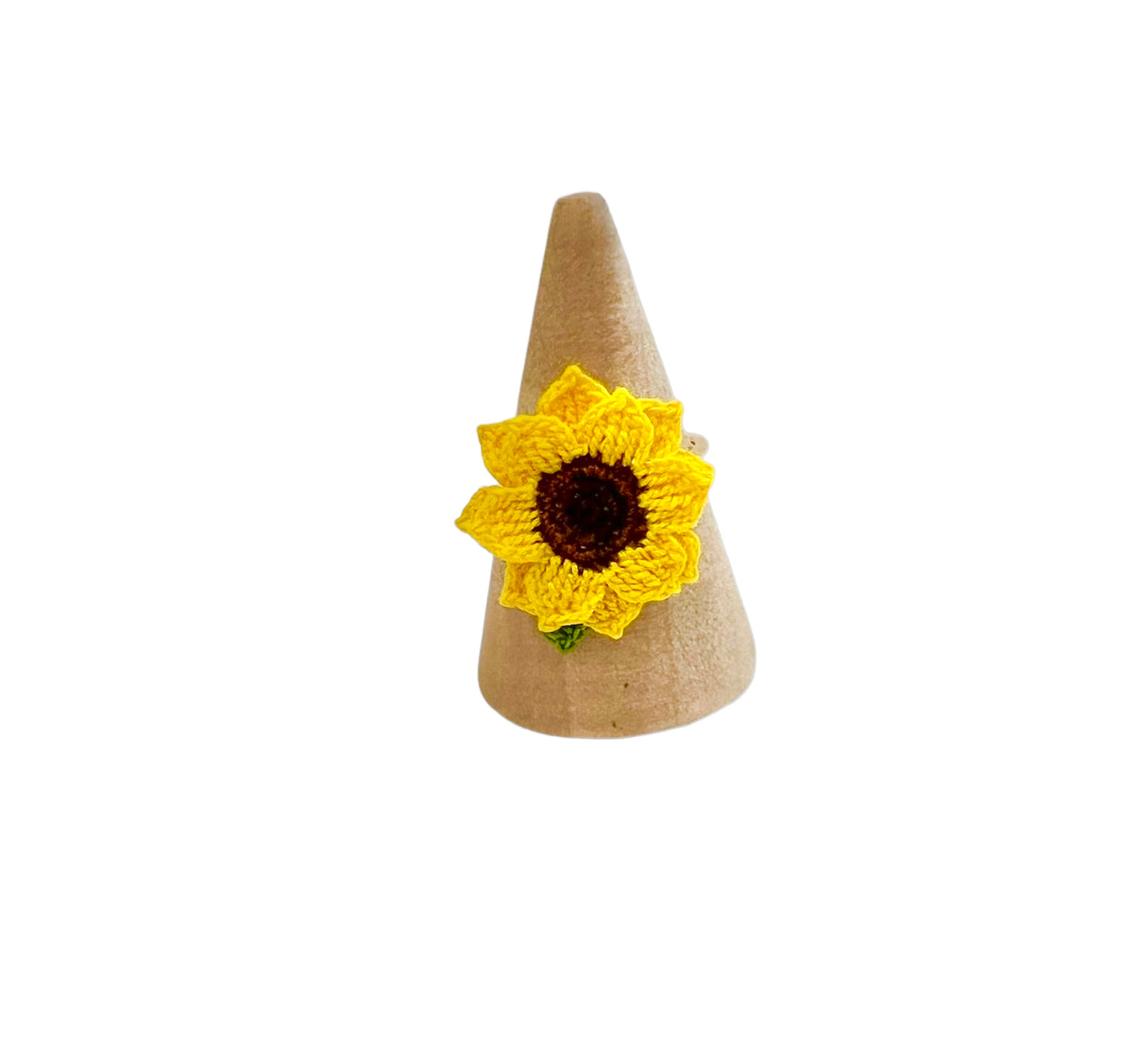 Handmade crochet sunflower ring