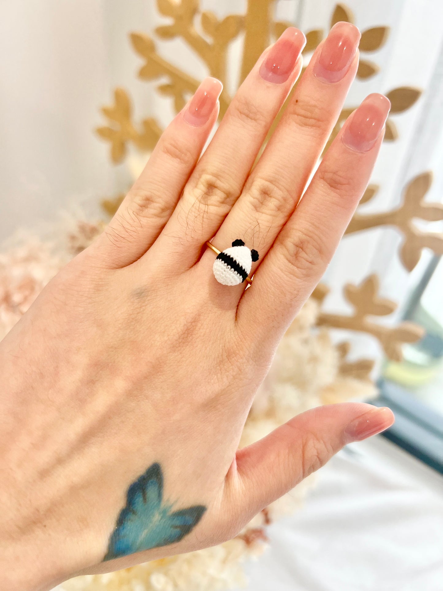 Handmade crochet panda ring