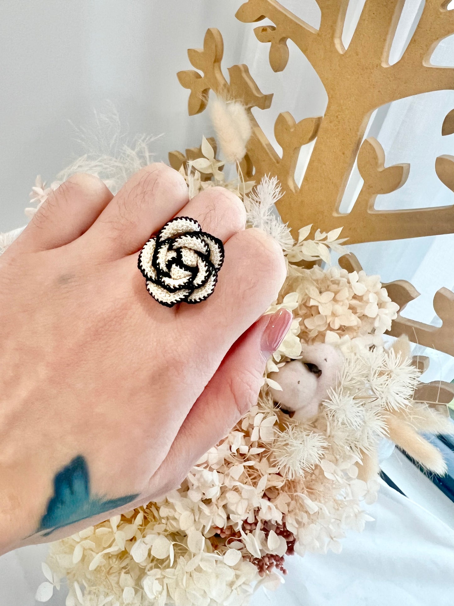 Handmade crochet rose ring