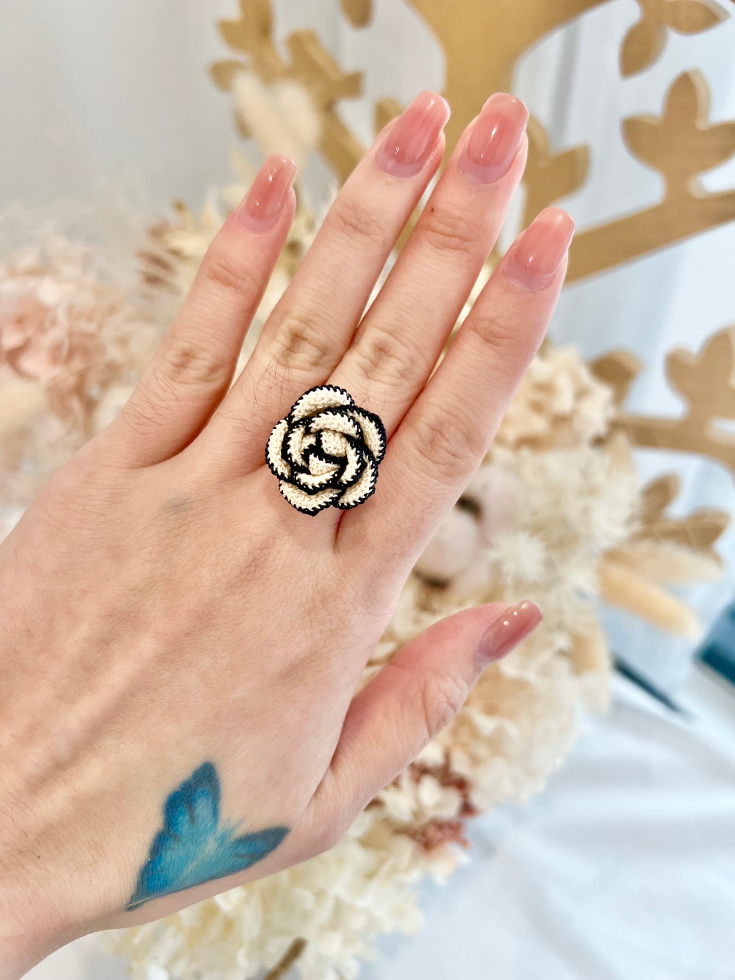 Handmade crochet rose ring