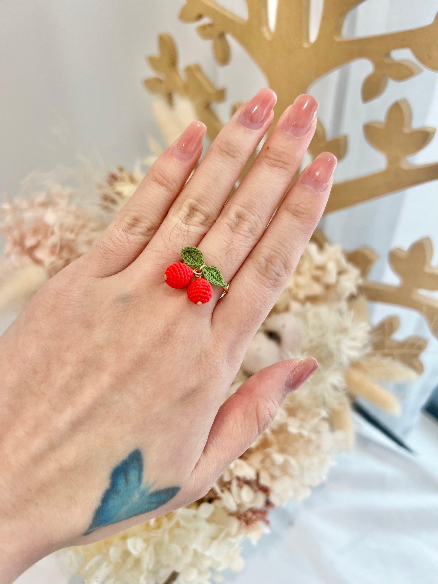 Handmade crochet cherry ring