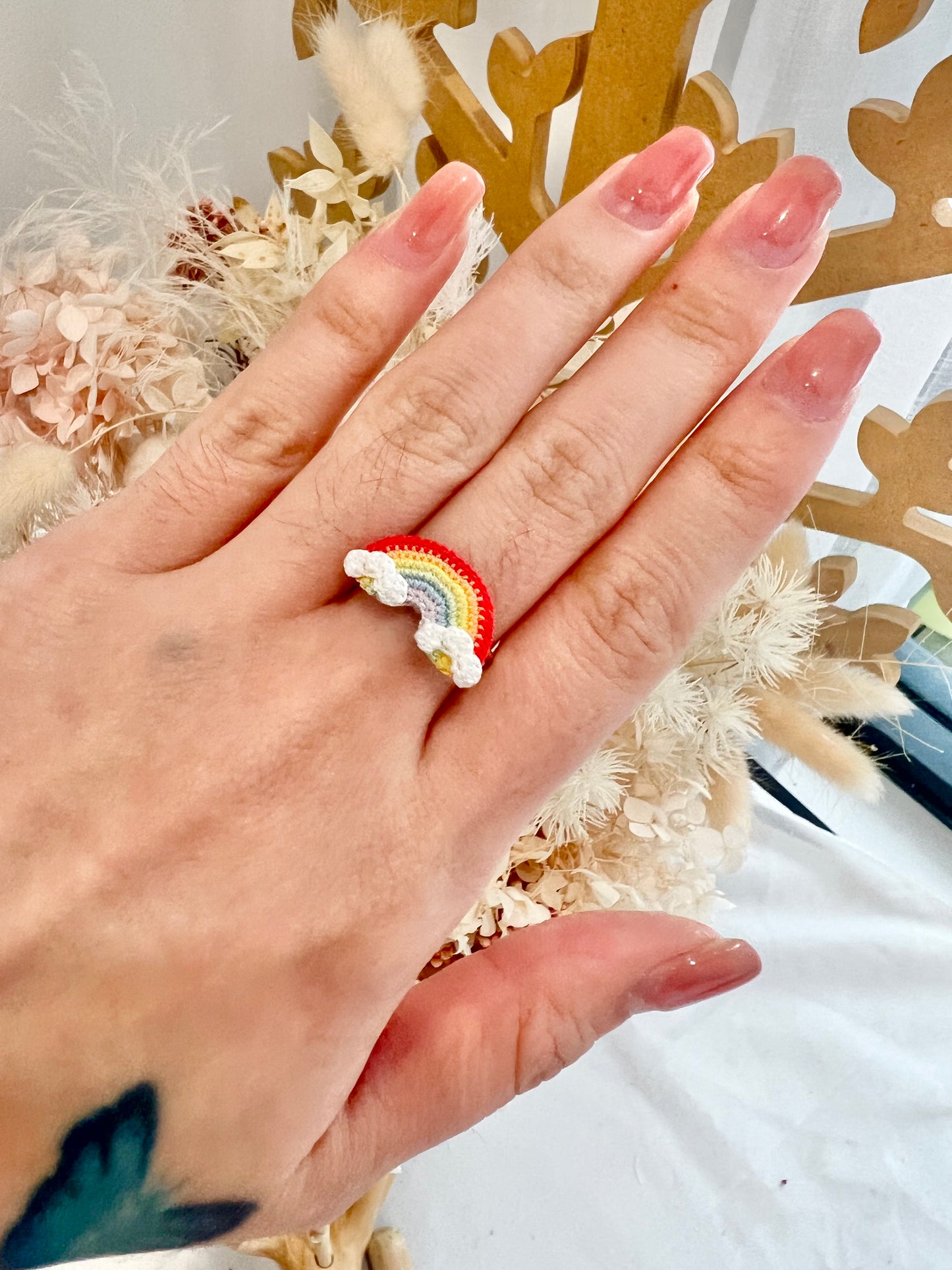 Handmade crochet rainbow ring