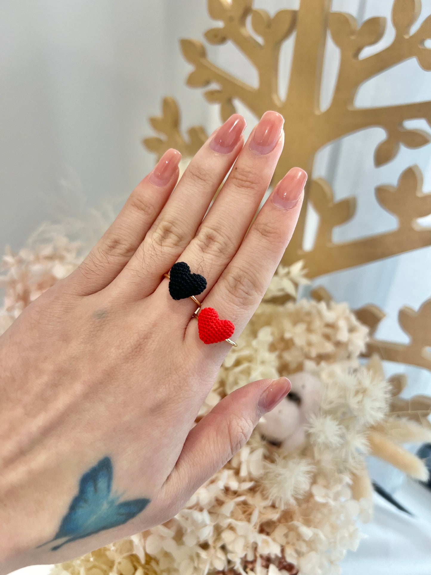 Handmade crochet heart ring