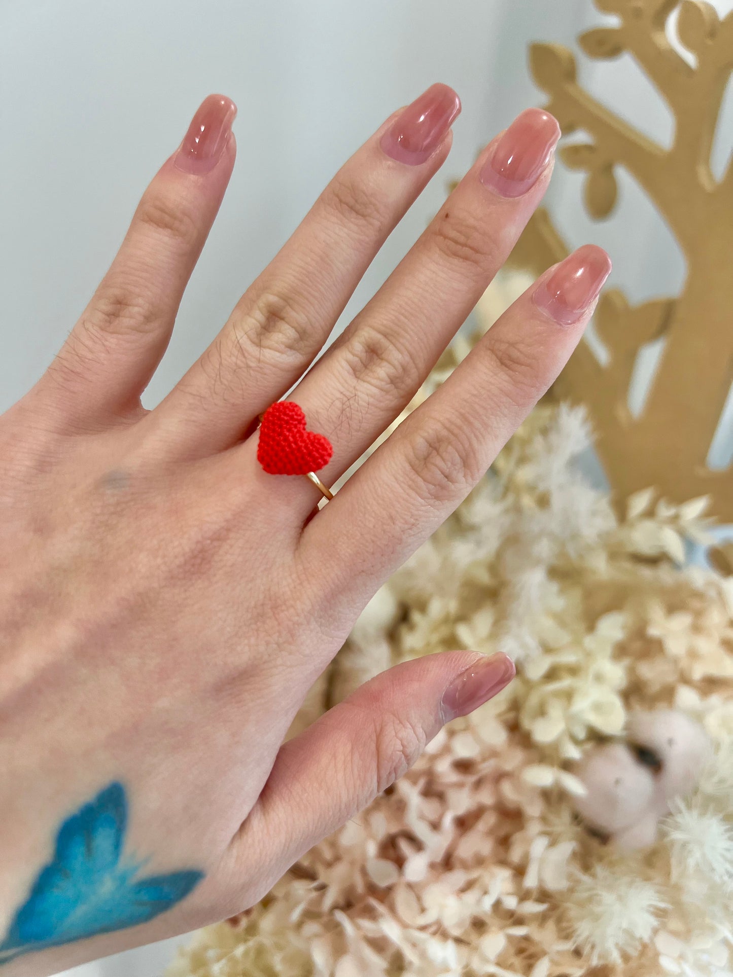 Handmade crochet heart ring