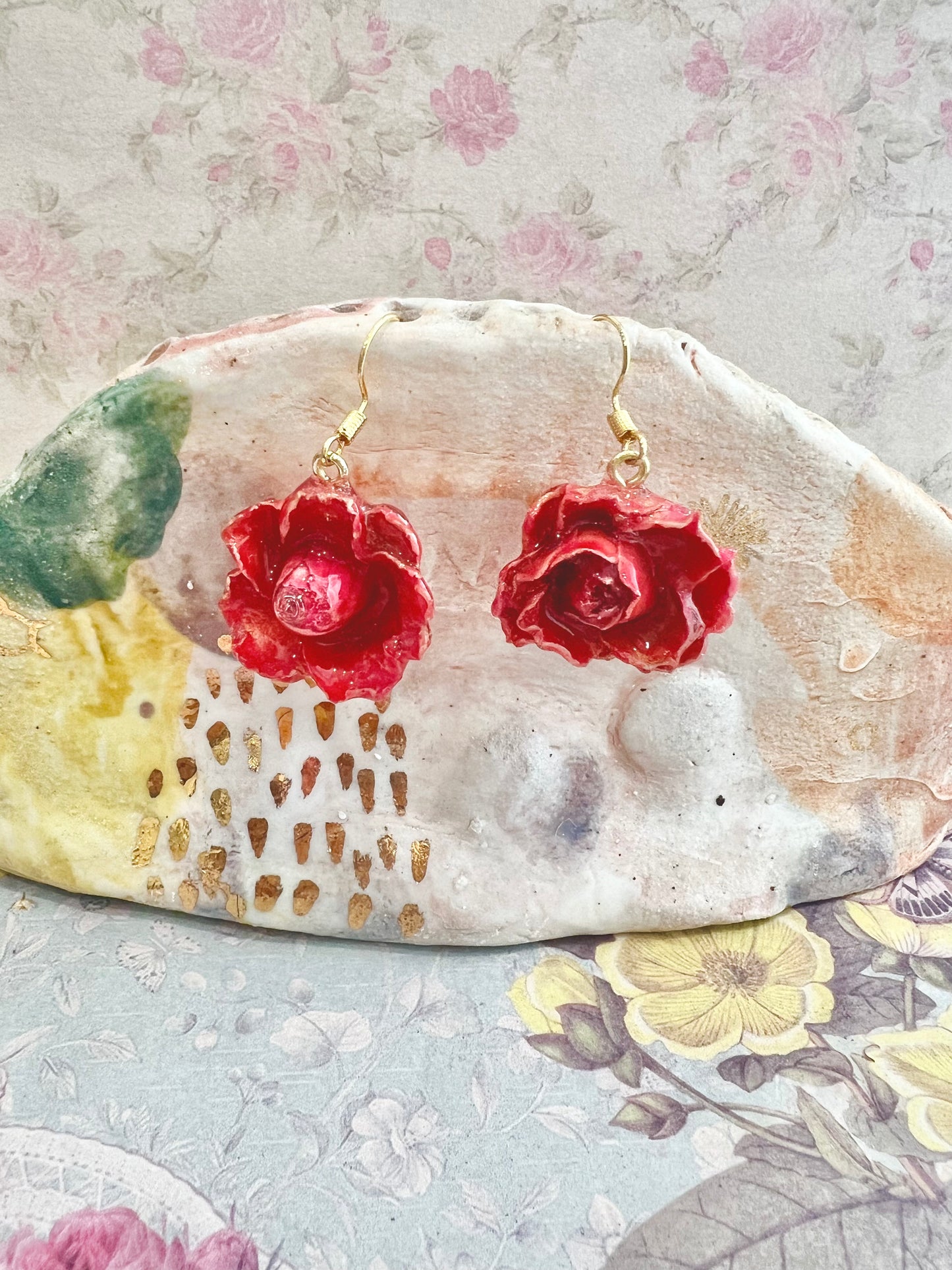 Handmade light pink rose earring