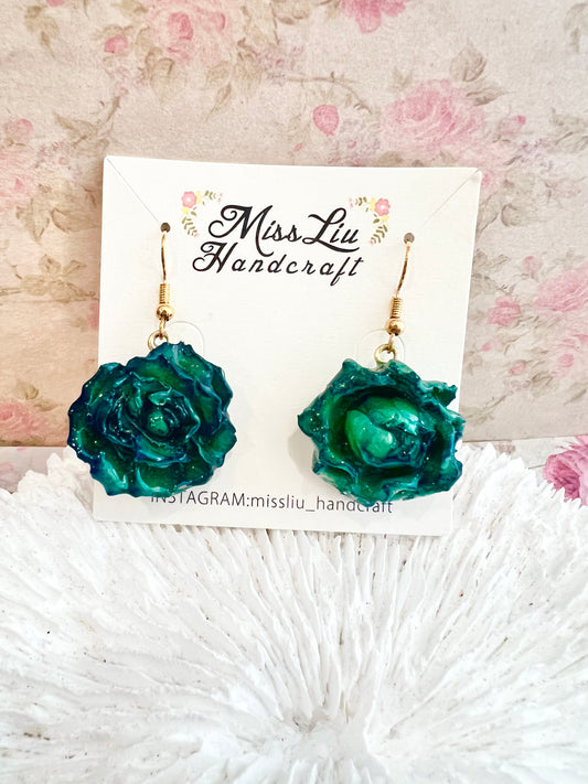 Handmade blue rose earring