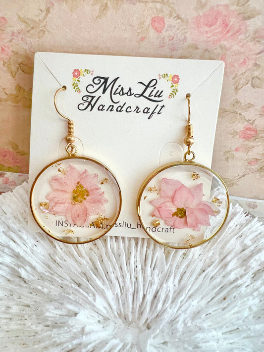 Handmade pink flower earring