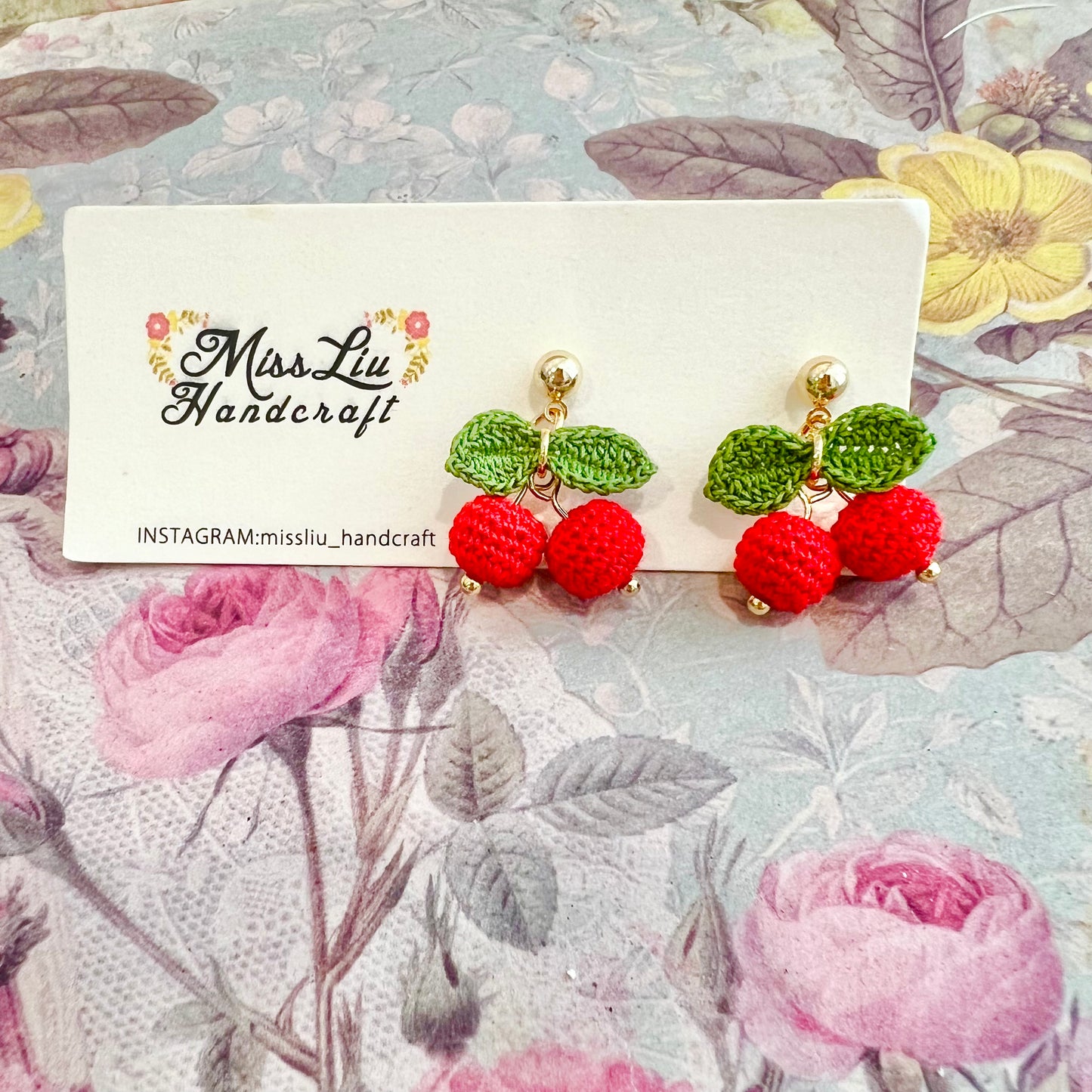 Handmade crochet cherry earring