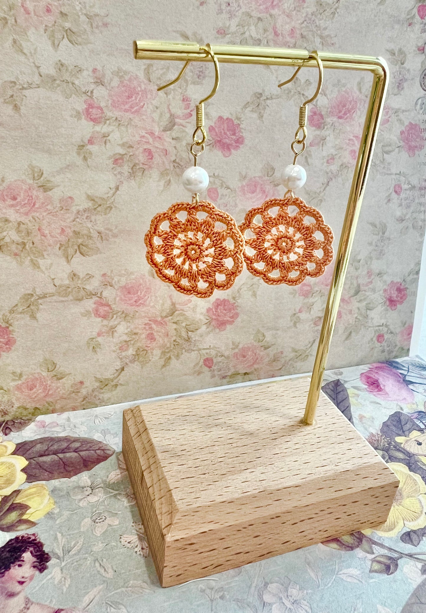 Handmade crochet brown dream catcher earring