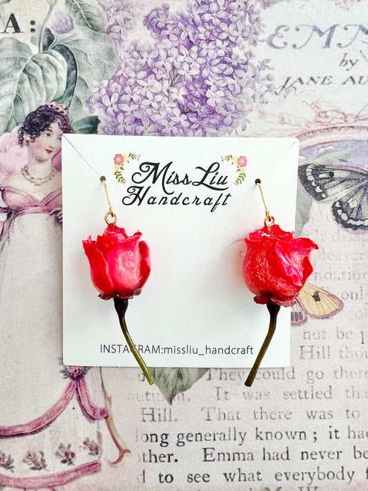 Japanese salmon pink rose earring